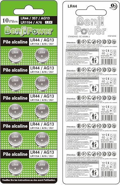 BenjiPower - 40 Piles LR44 AG13-1,5V Alcaline étanche & Longue durée - LR1154 / L1154 / L1154F / G13 / G13A / 13GA / 157 / V13GA / PX76A / RW82 - Pile lr44 Pile Bouton, Pile AG13, Pile A76, Pile LR 44 - 2