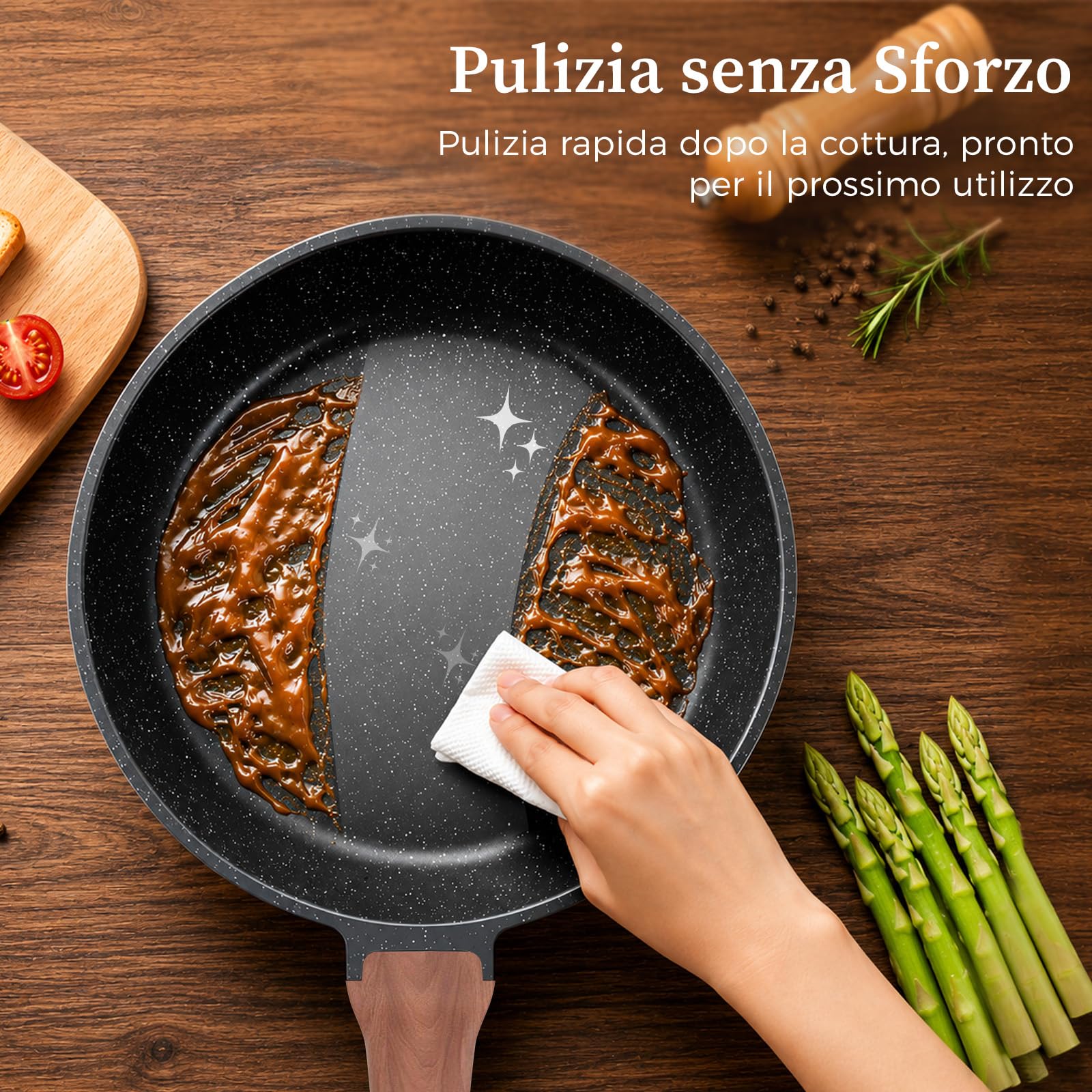 YASHE Set 3 Padelle Antiaderenti Effetto Granito(20/24/28cm), per Induzione | Set Padelle Premium per Friggere e Saltare, Non Tossico Senza PFOA, Compatibili con Tutti i Piani Cottura