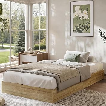 Twin XL Bed Frame, Wood Platform Bed with Sturdy Wooden Slats