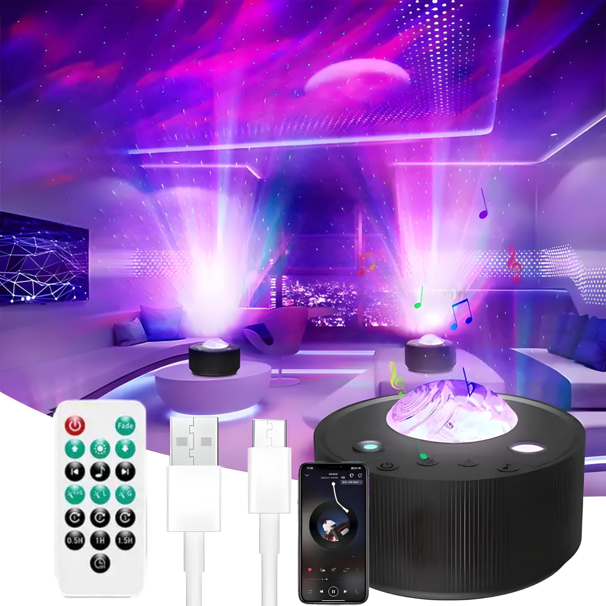 Northern Lights Aurora Sensory Light Star Projector Galaxy Projector with White Noise Machine, Bluetooth, Remote, Timer, Led Lights for Bedroom Decor Lava Lamp Bedroom Accessories Gifts Girls