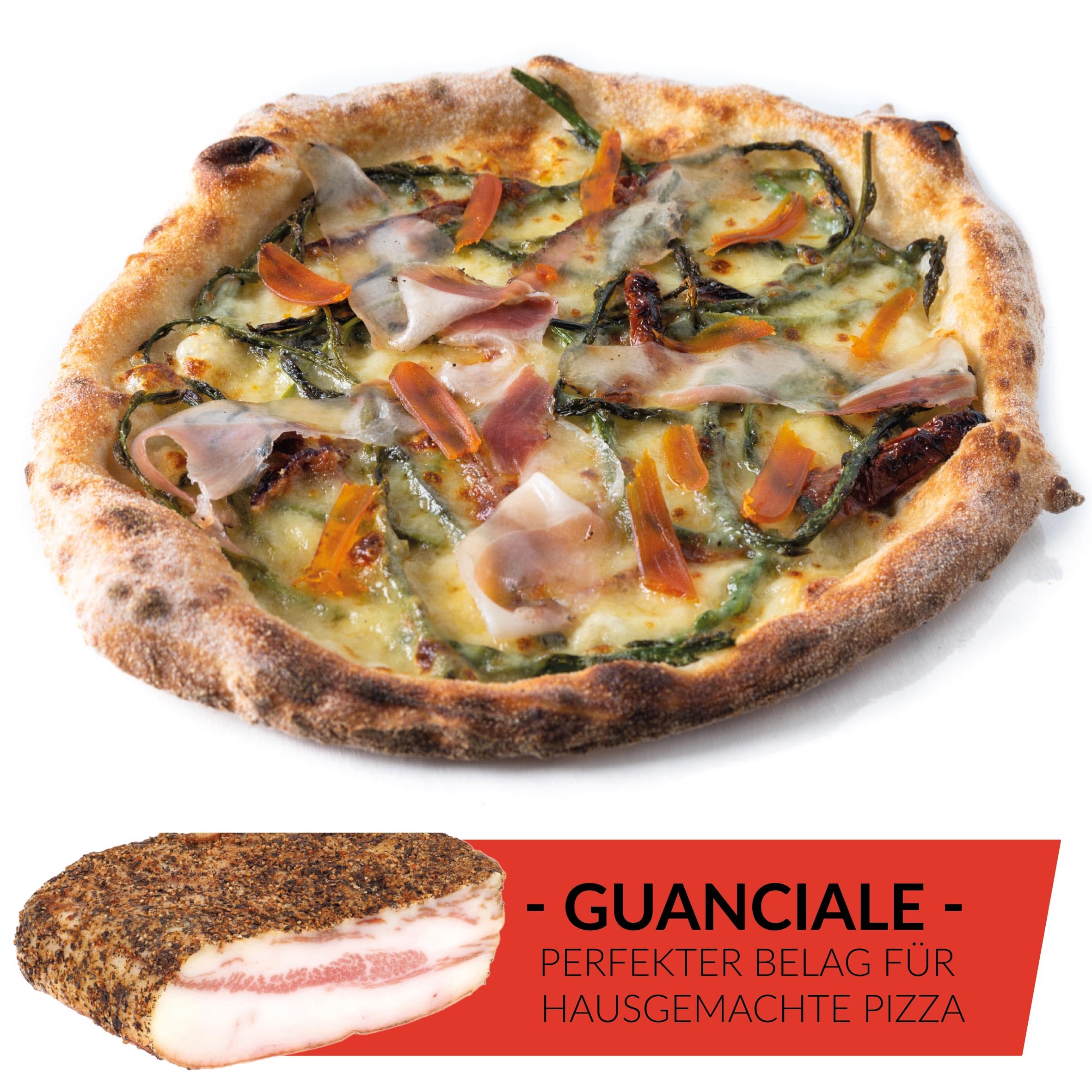 Delikatess Express | Guanciale luftgetrocknet - Schweinebacke aus Italien, traditionell gewürzt mit Pfeffer - für Amatriciana- und Carbonara 450 g