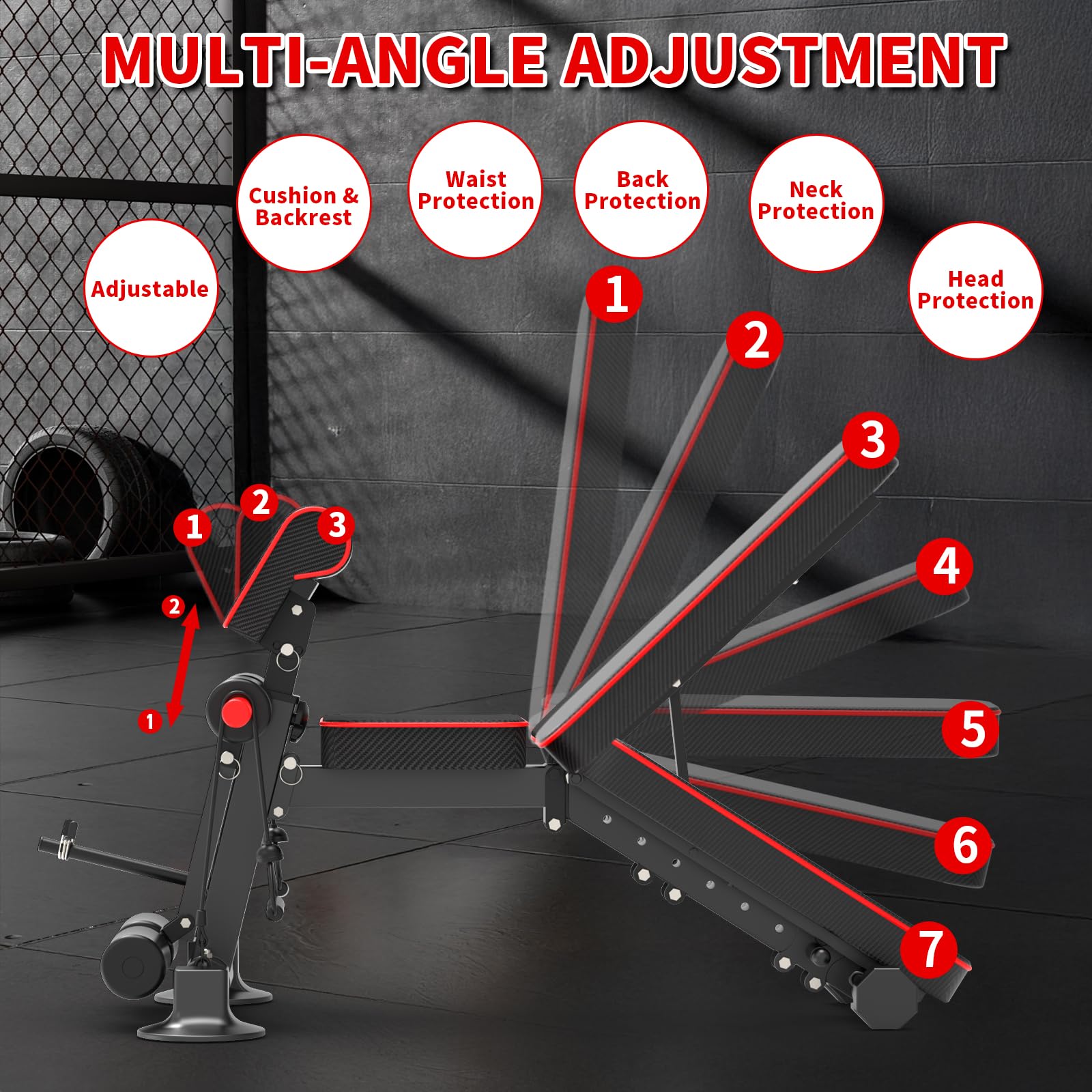 Adjustable Weight Bench, Foldable Home Gym, 1050lbs Capacity | Heavy-duty steel frame, 1050lbs max load, 8-level backrest adjustment, no assembly required, compact foldable design