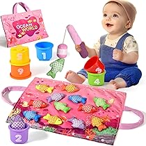 Yitical Giochi Bambini 1 Anno, 20PCS Montessori Gioco Pesca Morbidi, Regalo Bambina 1 Anno 6 9 12 Mesi 2 Anni, Interattivi Educativo Giocattoli Bimba Bimbo-Rosa