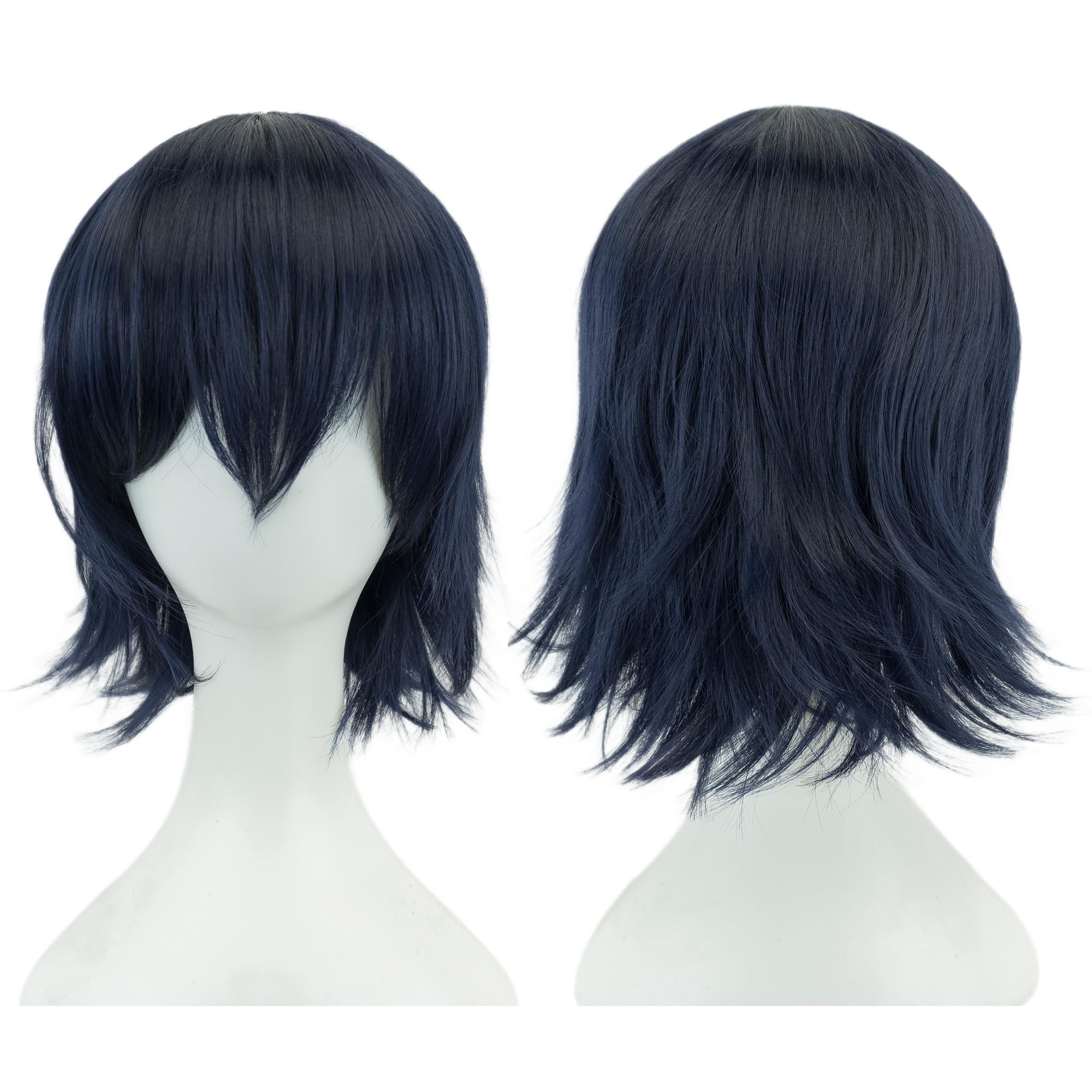 IMISSU Unisex Short Hair Party Wig with Bangs Halloween Costume Wigs (Dark Blue)