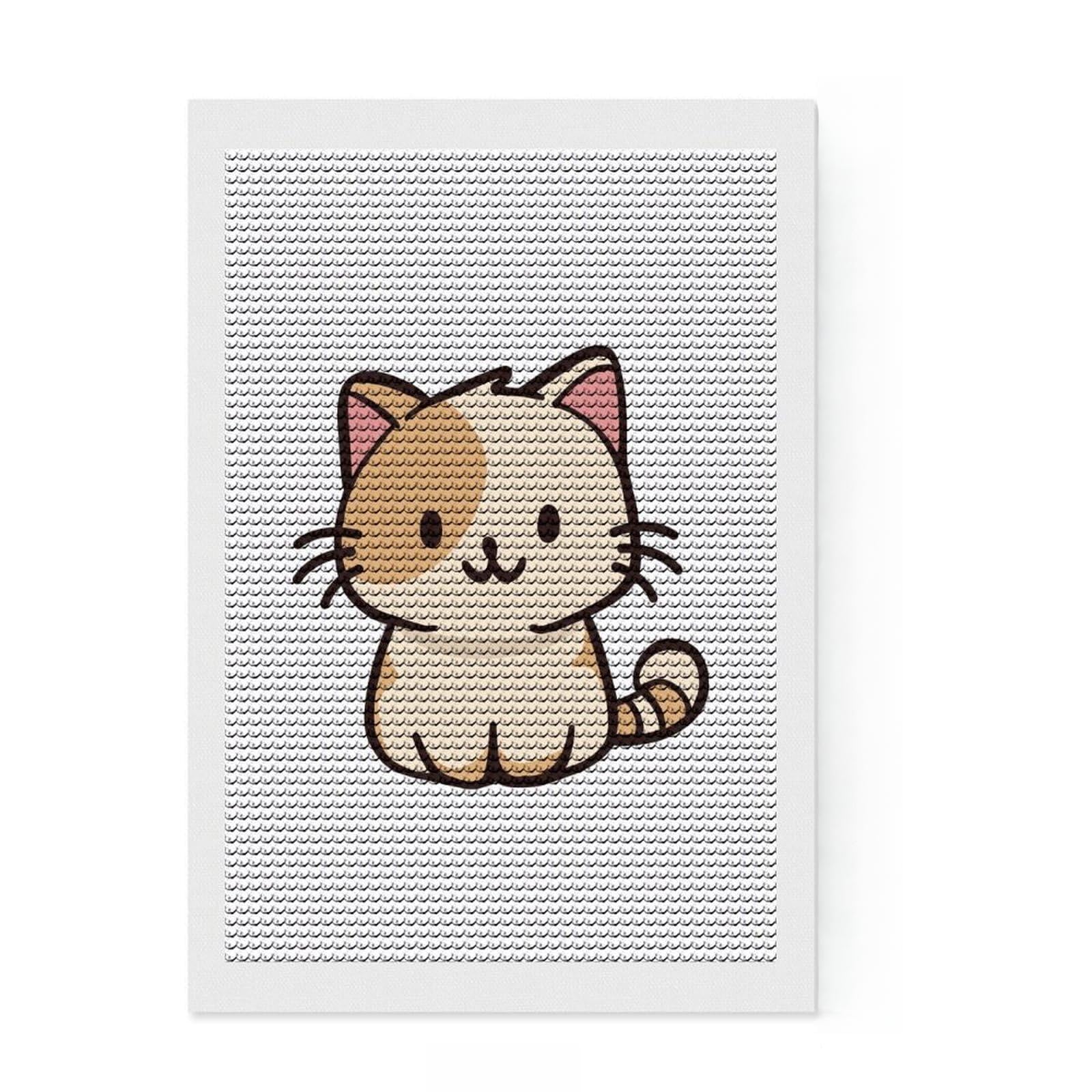 Junmoney Calico Cat Cute Diamond Art Canvas 8"x12", for Beginners, Printed Canvas, Farmhouse Decor, Birthday Gift, Relaxing DIY Hobby