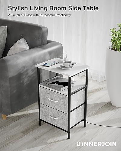 Miniatura 7 de Innerjoin Mesita de noche con estación de carga puertos USB A y C, mesita de noche LED con 2 cajones y estante de almacenamiento, soporte de cama