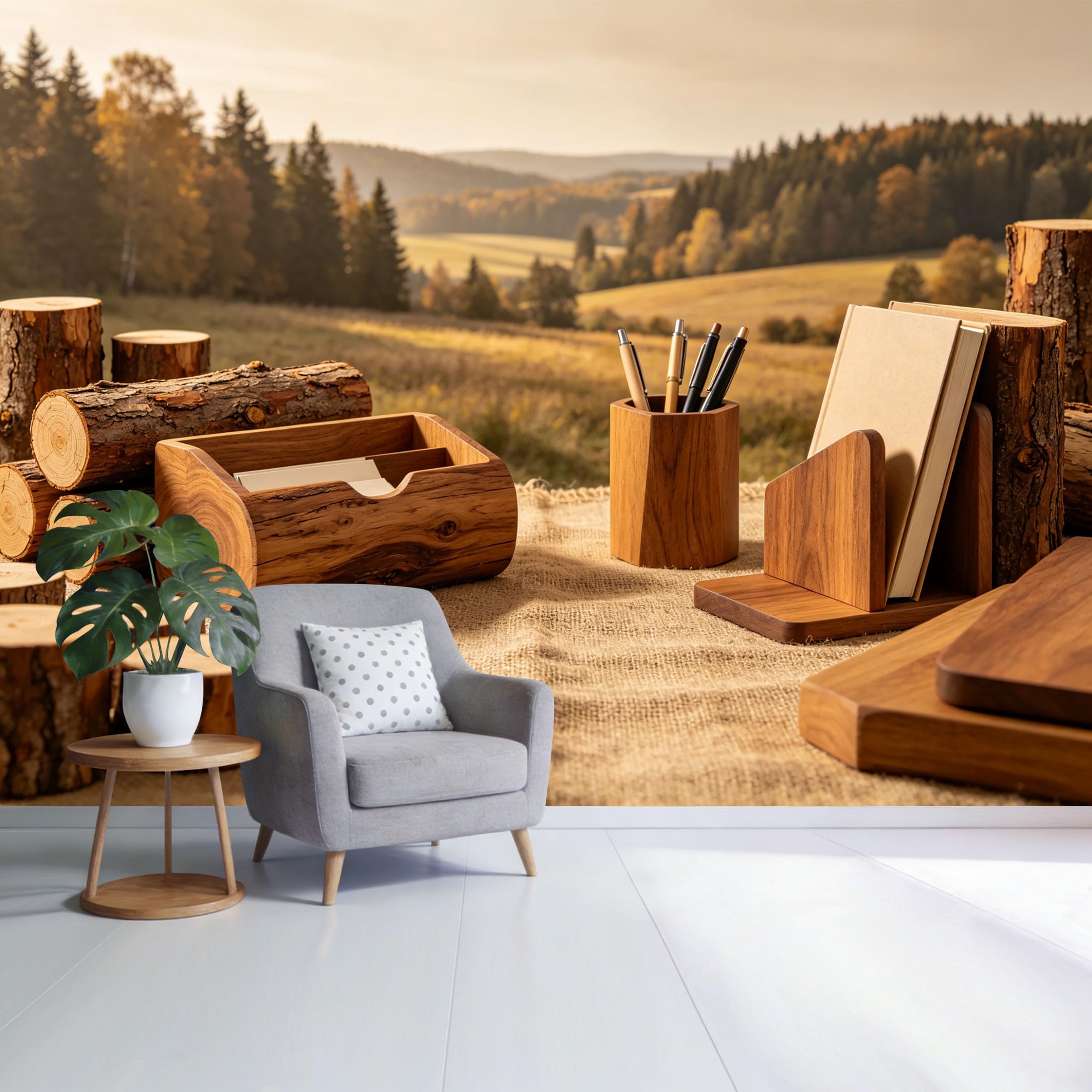 Custom Size Wall Mural Rustic Farmhouse Landscape Wooden Desk Decor Autumn Forest View SelfAdhesive Wall Fabric Removable Wallpaper for Home Office Decor