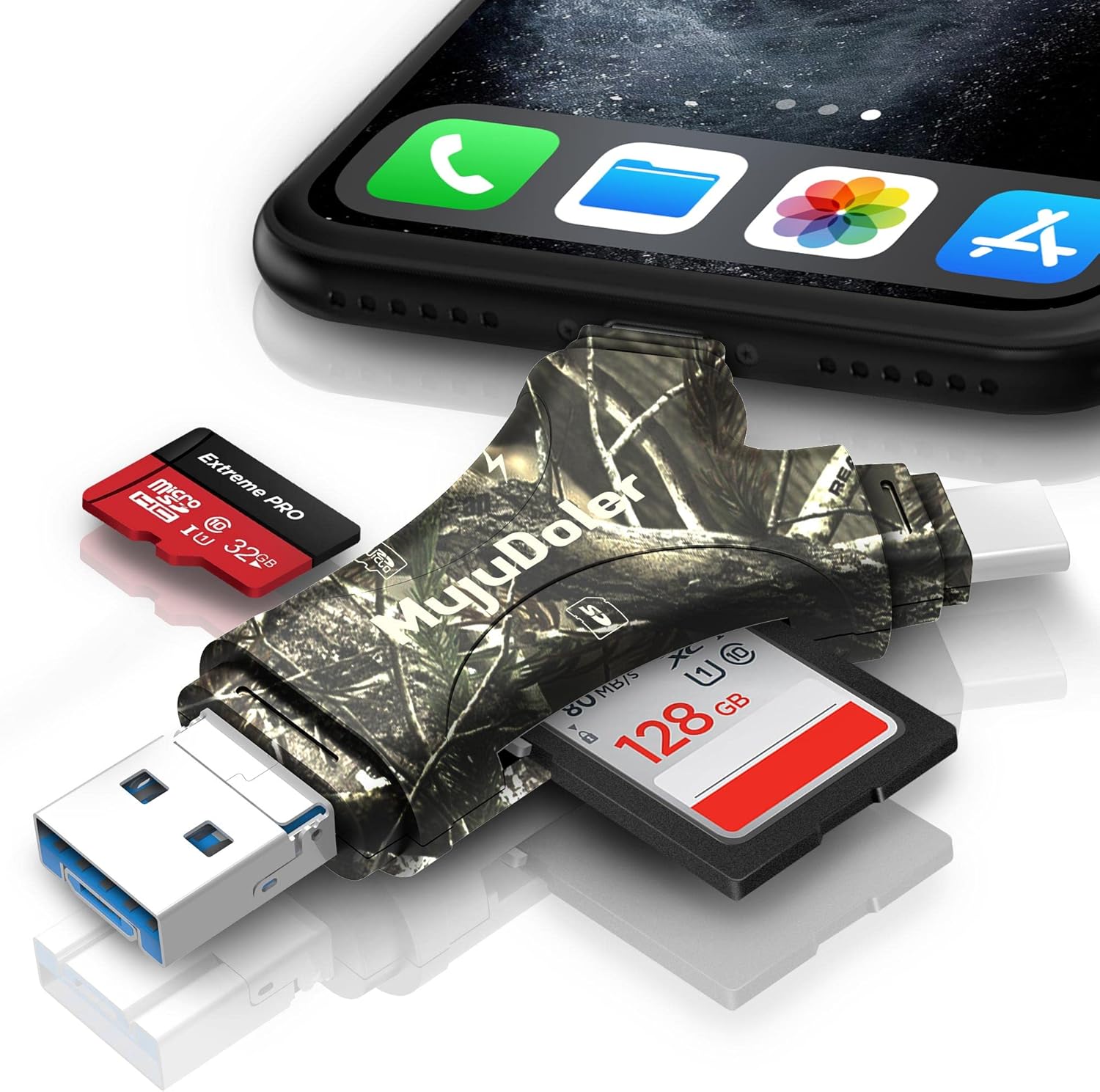 SD Card Reader for iPhone iPad Laptop, MujuDoler 4 in 1 SD Card Reader