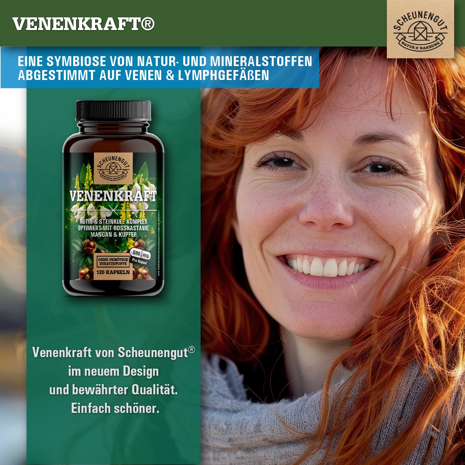 VENENKRAFT® Rutin Steinklee Kapseln Hochdosiert - WICHTIG: Laborgeprüfter Venen-Komplex mit Rutin, Steinklee, Rosskastanienextrakt, Mangan,Kupfer uvm. 120 Stk DE SCHEUNENGUT®
