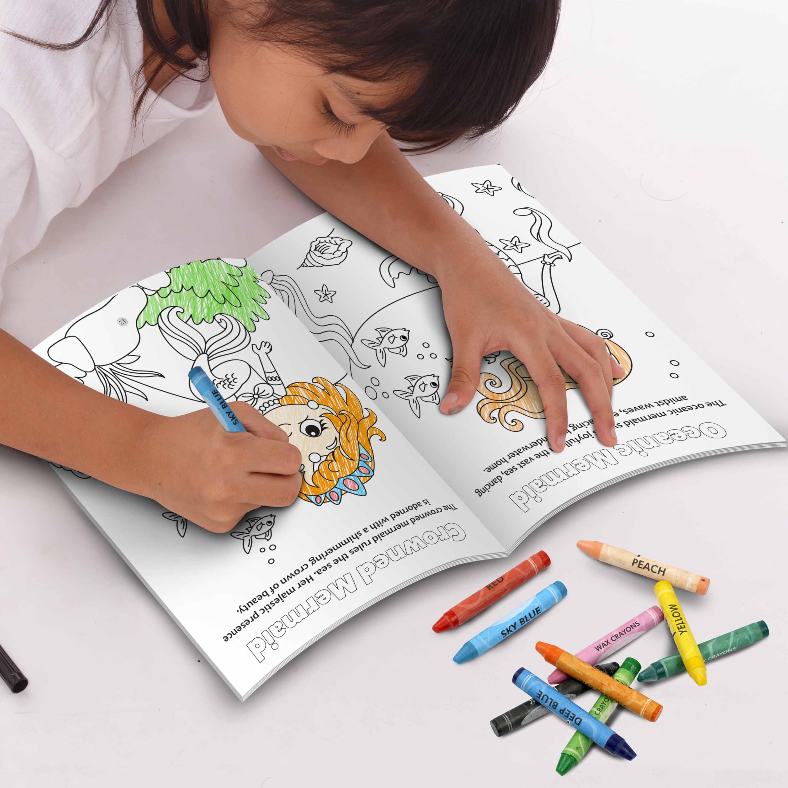 Pretty Mermaid - Libro para colorear con crayones | Aqua Dreams: Whimsical Adventures with Mermaids