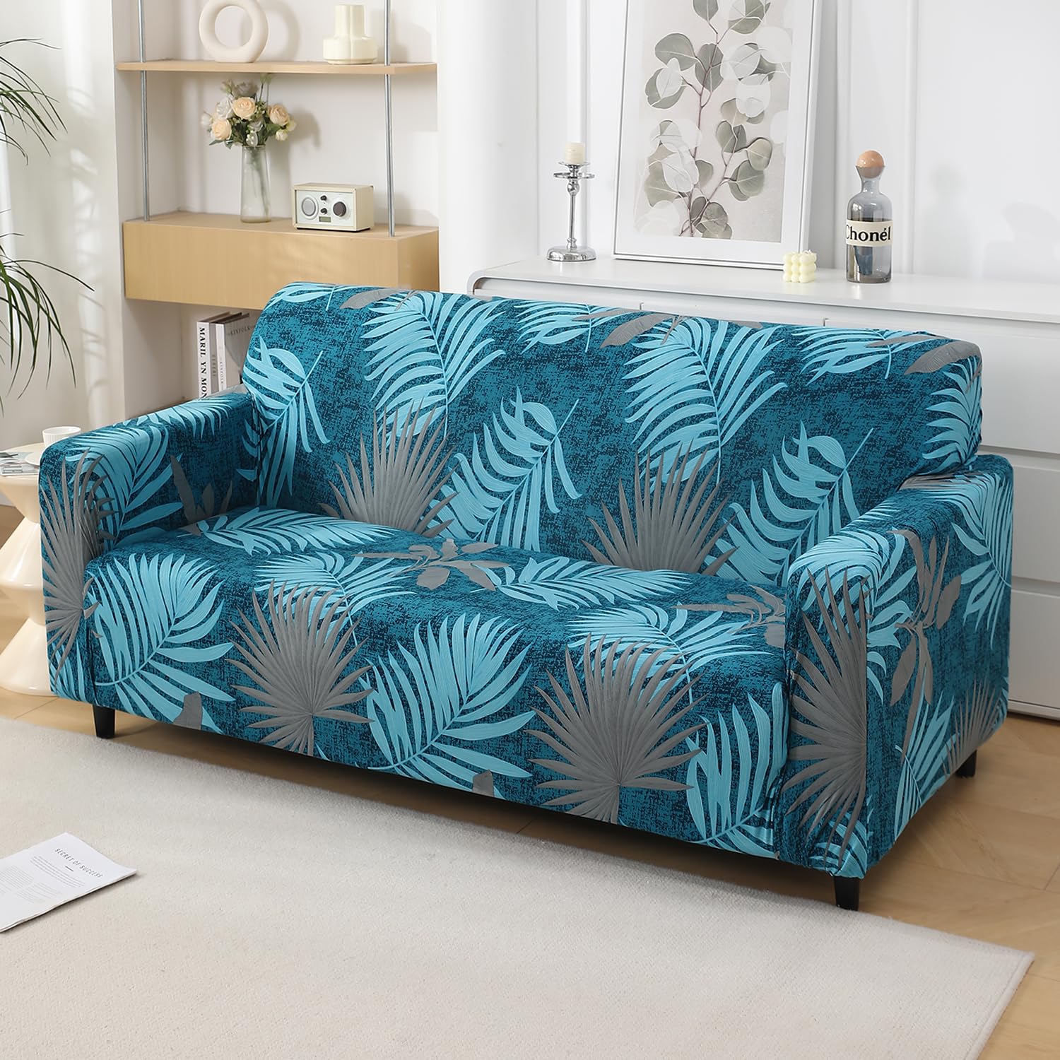 HOKIPO 4 Seater Sofa Cover - Grey Floral -32 HOKIPO 4 Seater Sofa Cover - Grey Floral -32