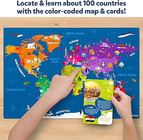 Miniatura 4 de Skillmatics Rompecabezas de mapa del mundo, rompecabezas de 96 piezas, juguete educativo, geografía para niños, más de 400 hechos, regalos para