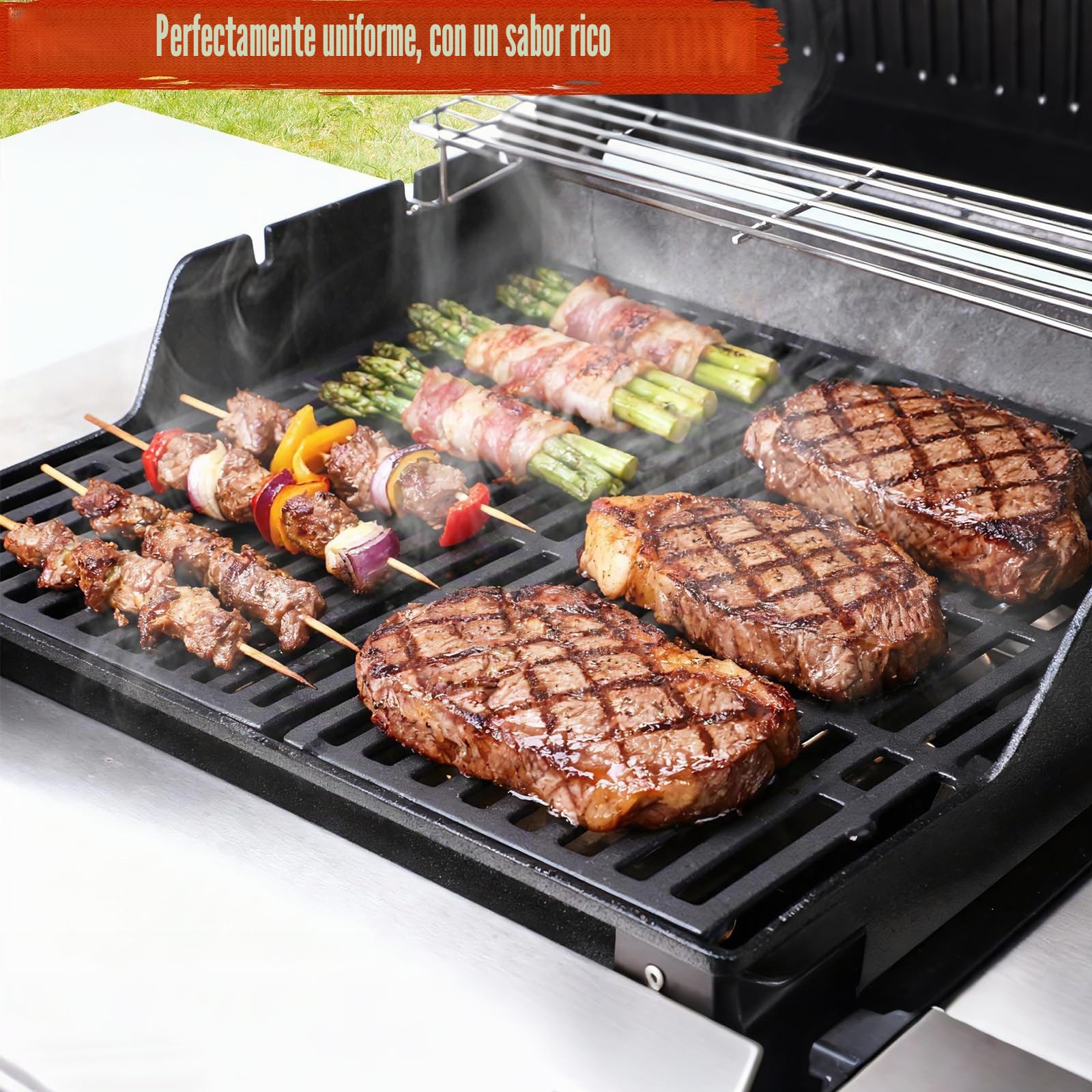 Denmay 7637 69799 - Parrilla de cocción de hierro fundido esmaltado, accesorio para modelos de parrilla Weber Spirit 200 E210 S210 46010074 (con botones de control frontal)
