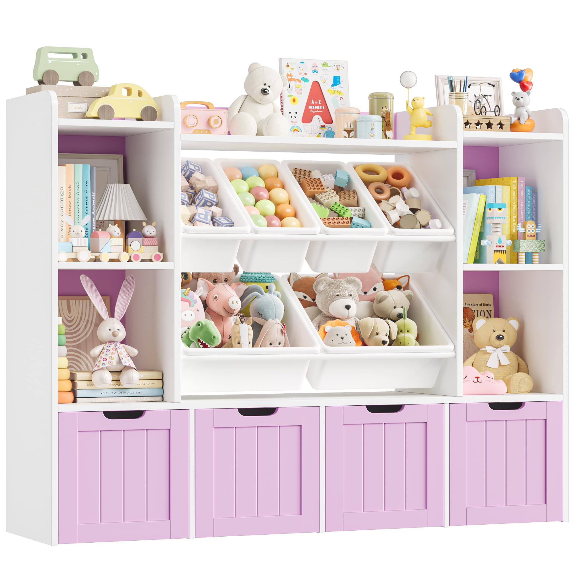FOREHILL Toy Storage Unit Large Kids Bookshelf with 6 Removable Toy Boxes
