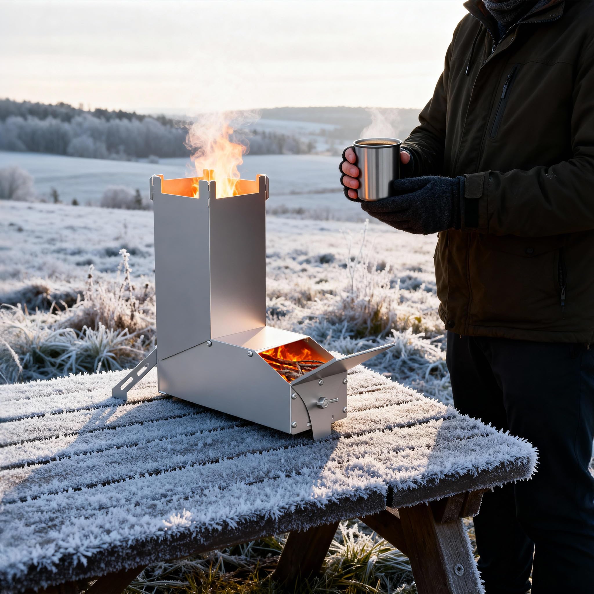 UISEBRT Poêle à fusée en acier épais, système d'emboîtement portable Rocket Stove, poêle à bois, réchaud de camping, poêle à granulés, pour l'extérieur, pour barbecue, terrasse, randonnée, cuisine