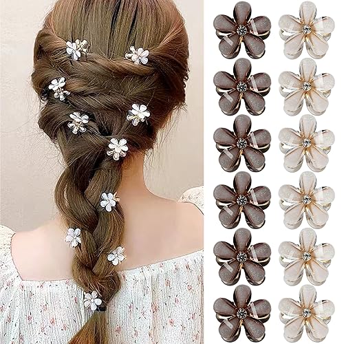 12 pinzas para el pelo de flores para niñas, mini pinzas de flores para mujeres, pinzas con purpurina y diamantes de imitación, pinzas de metal, 12 pinzas para el pelo de flores para niñas, mini pinzas de flores para mujeres, pinzas con purpurina y diamantes de imitación, pinzas de metal,