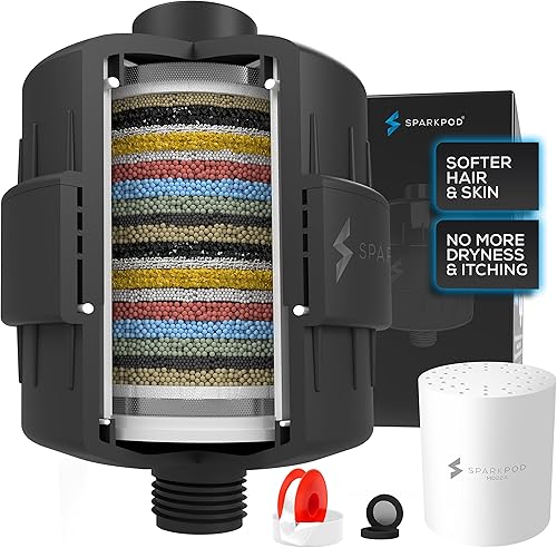 SparkPod Filtro de cabezal de ducha de 23 etapas para cabello seco y piel Filtros de ducha universales de alto rendimiento para eliminar productos