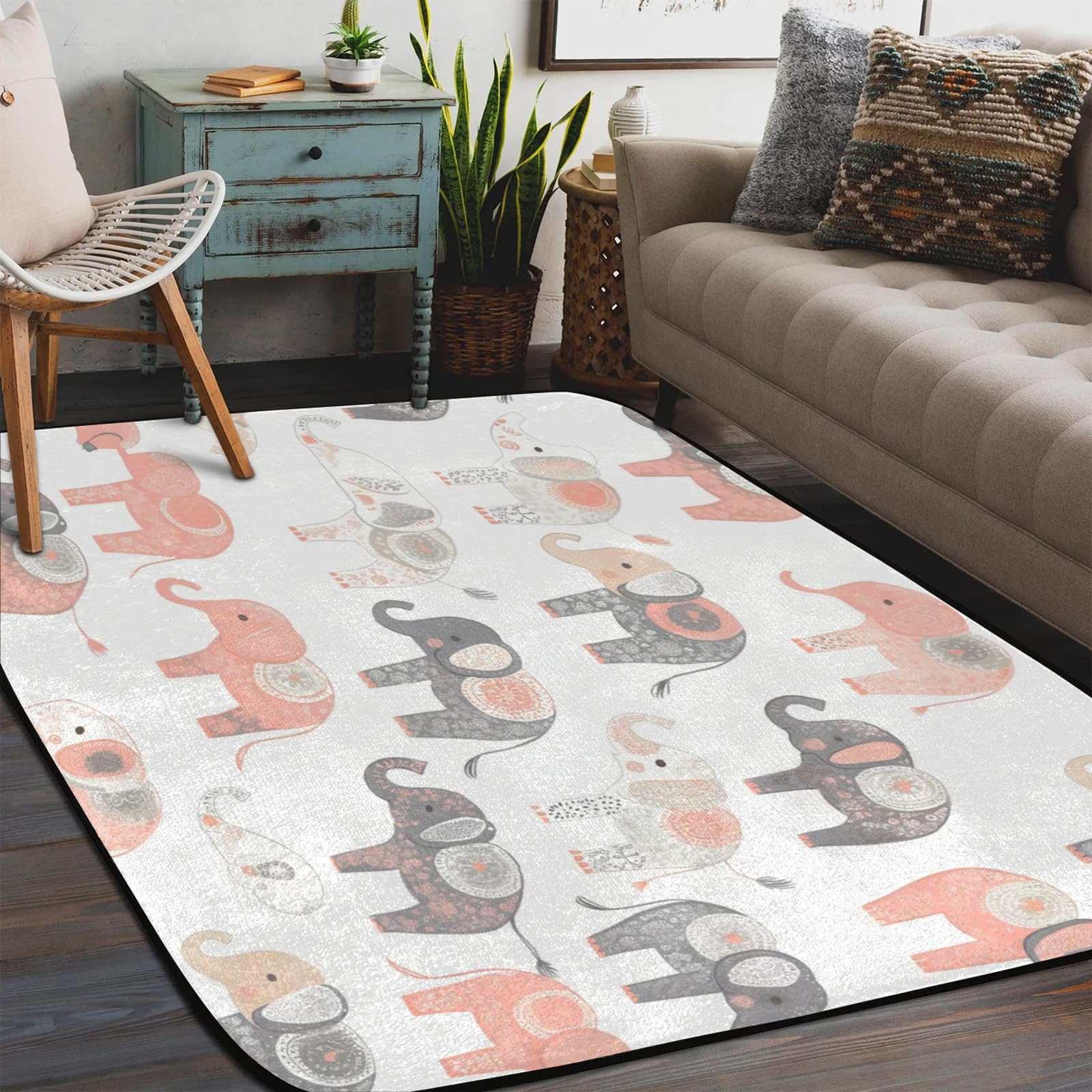 Grand tapis ethnique éléphant de salon, tapis de qualité supérieure 122x183 cm
