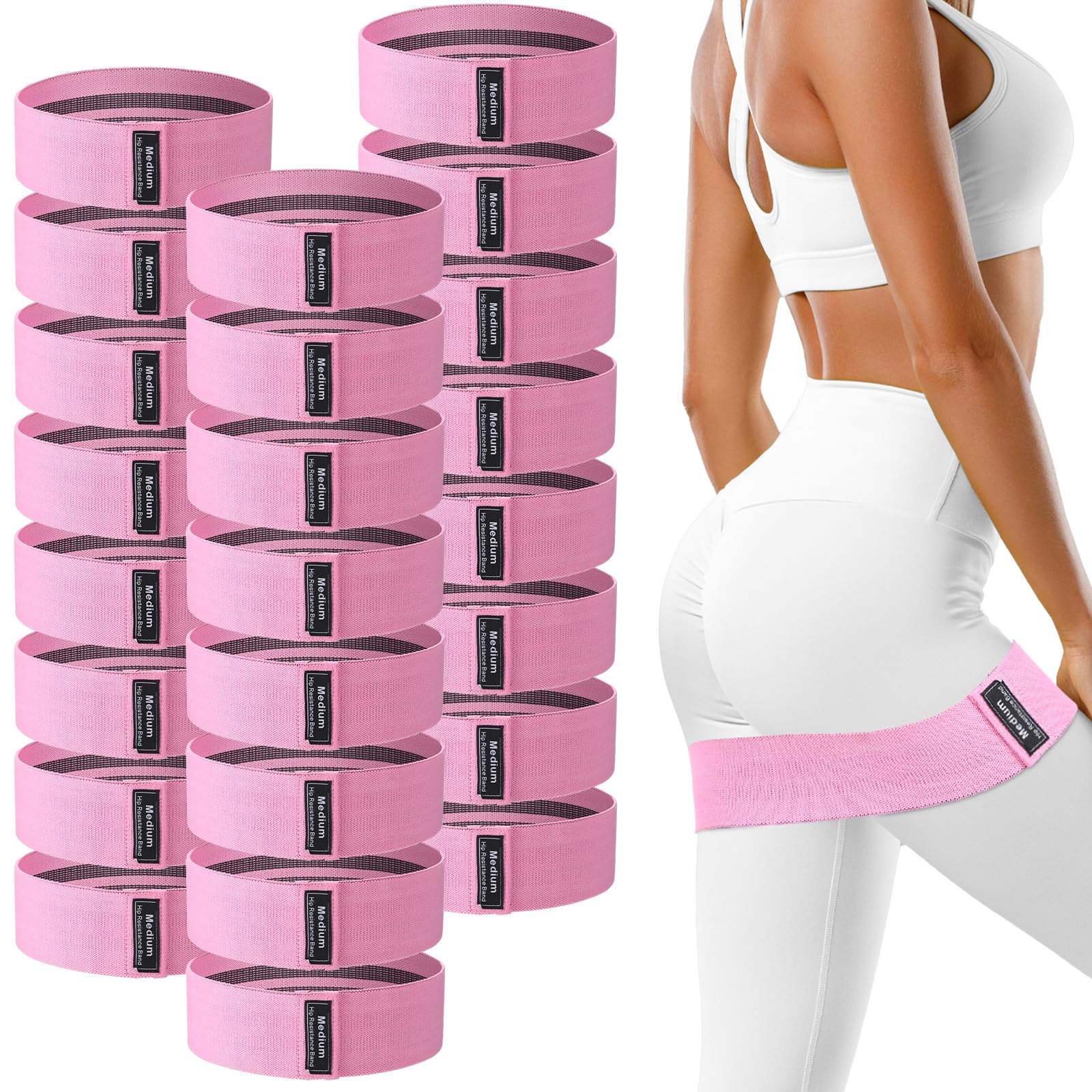 Photo 1 of Bunnycool 24 Pcs Fabric Resistance Bands for Working Out Strength Exercise Bands for Women Men Resistance Loop for Legs and Butt, Yoga, Pilates, Rehab, Fitness and Home(Pink,Medium Resistance)