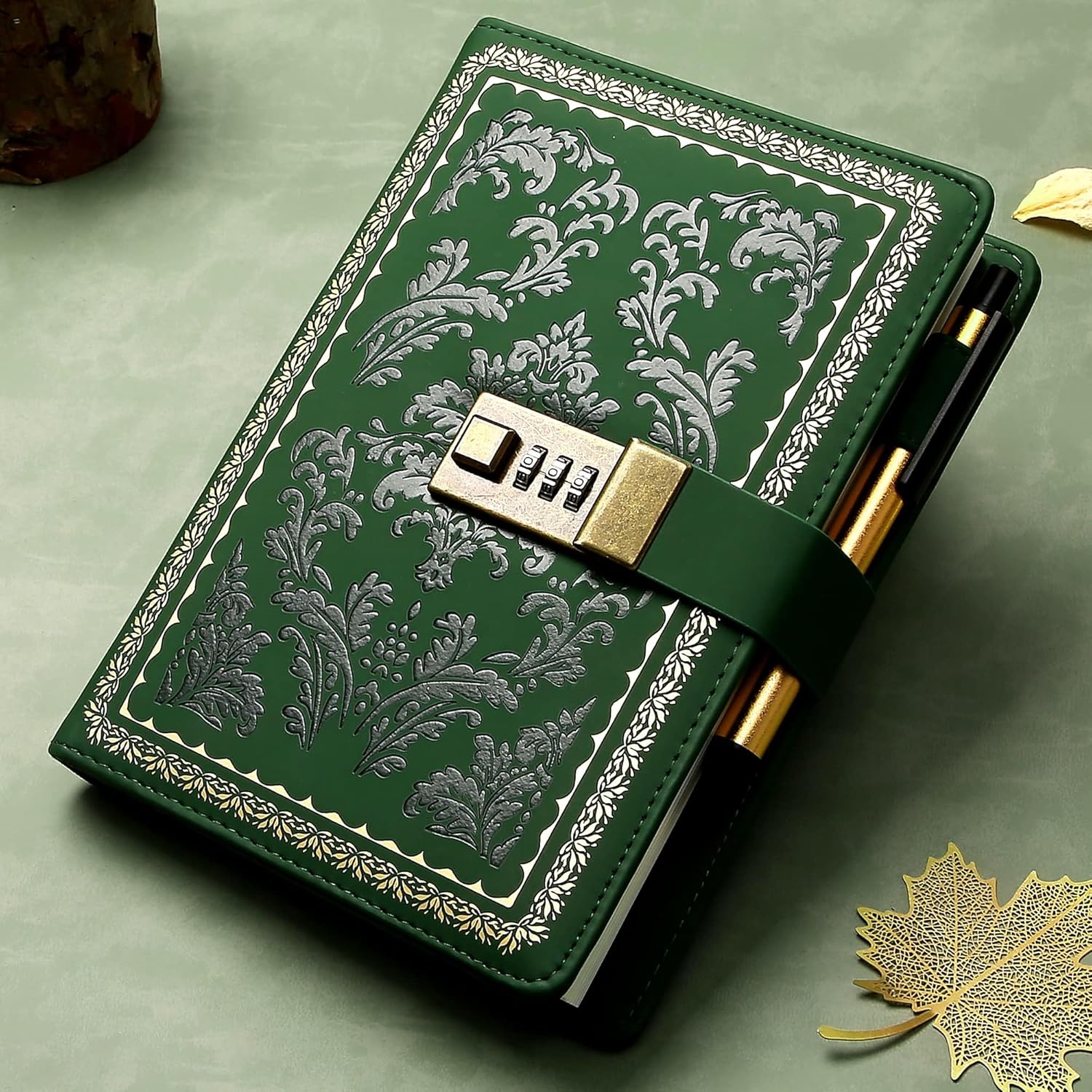 Yoment Diary Vintage Journal with Lock for Women Leather Diary with Lock Refillable Personal Locking Locked Journal Writing Notebook B6 Secret Journal with Combination Password 5.5 x 7.8 in, Green - Image 2