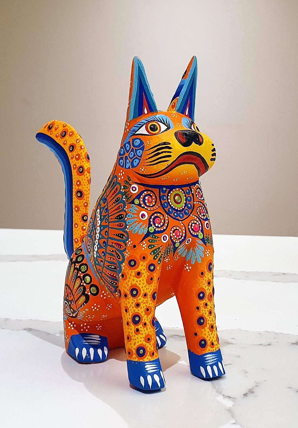 ALKIMIA INC Mexican Alebrije Standing Dog Wood Carving Handcrafted Sculpture (Orange)