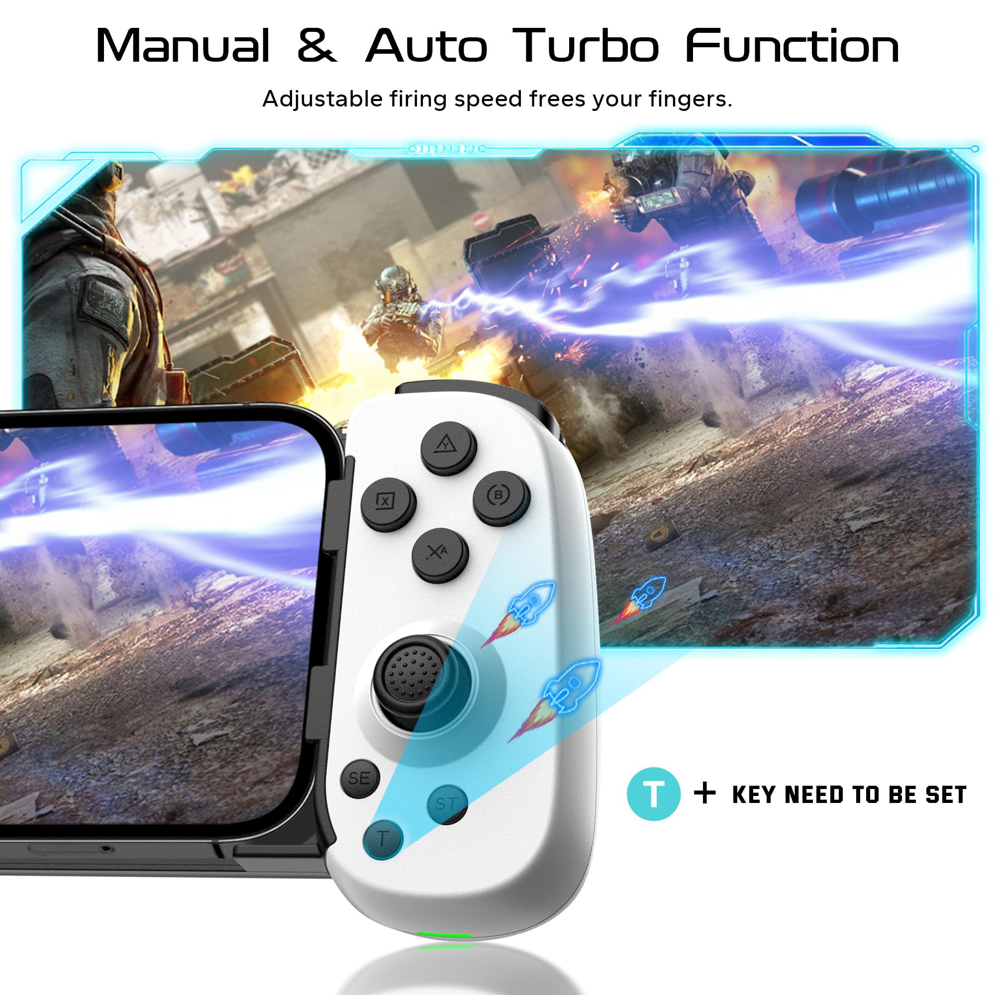 Joso Controller di gioco mobile per iPhone/Android/PC/Switch/PS4/PS3, joystick Bluetooth Gamepad con Turbo/giroscopio/vibrazione a 6 assi, Play Call of Duty, Roblox, Genshin Impact, Cloud Gaming,