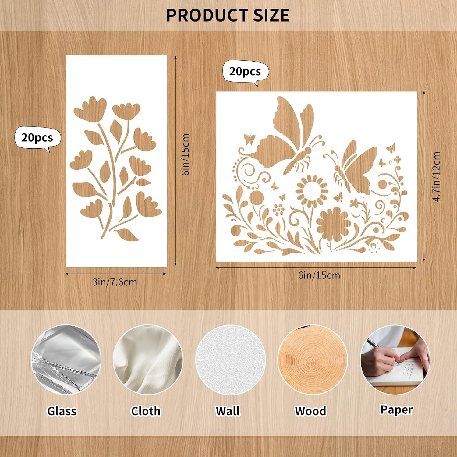 Flower Stencils for Painting, 40 Floral Designs 2 Sizes, 3×6 in & 4.7×6 in image 2