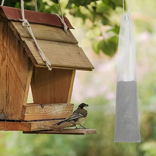 Miniatura 5 de Juego de 5 calcetines de malla con embudo de comida plegable para pinzones para jardín y exteriores (4 x 16 pulgadas)