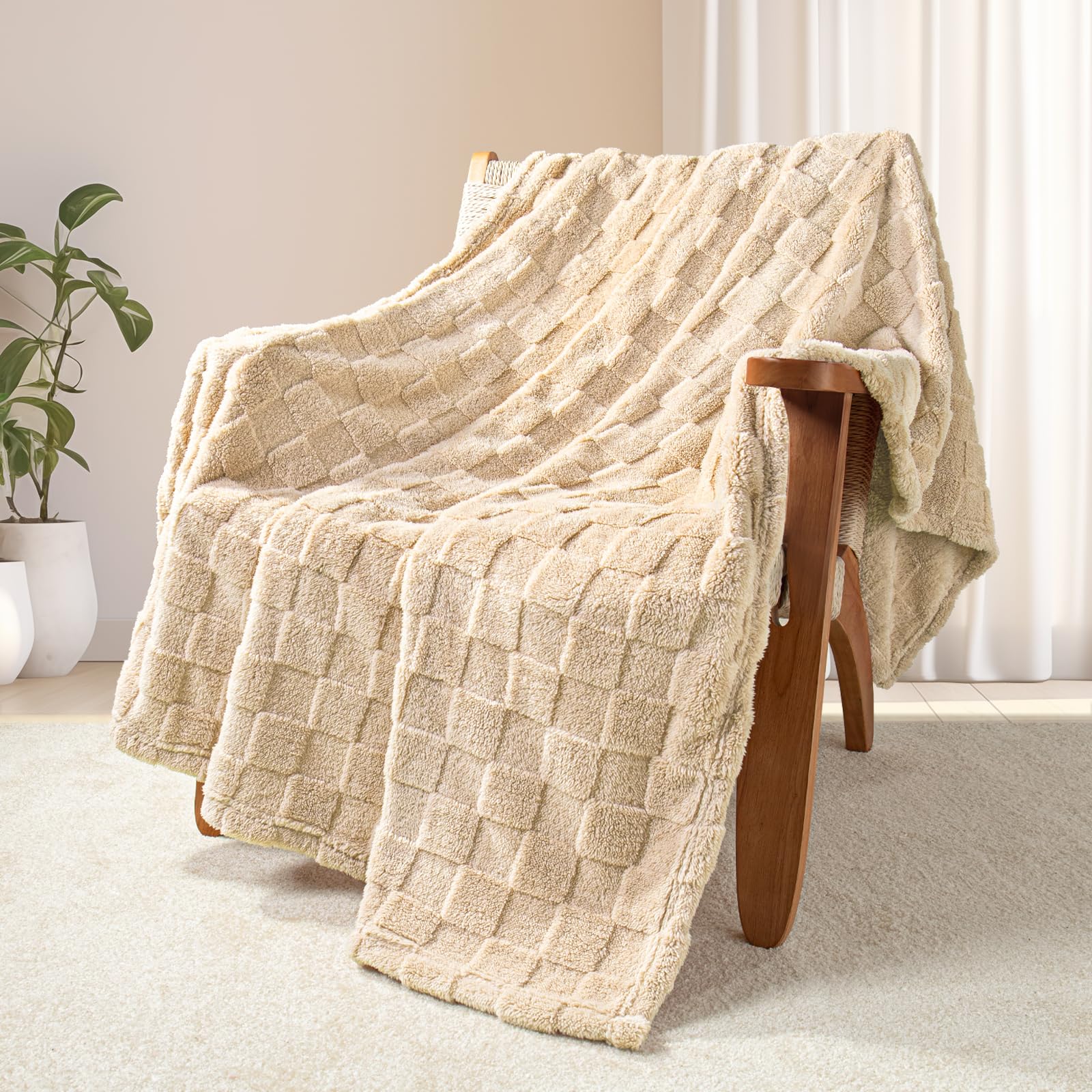 Exclusivo Mezcla Fleece Throw Blanket for Couch,Super Soft and Warm Lightweight Checkered Pattern Blankets for All Seasons 127x152 CM - Image 3