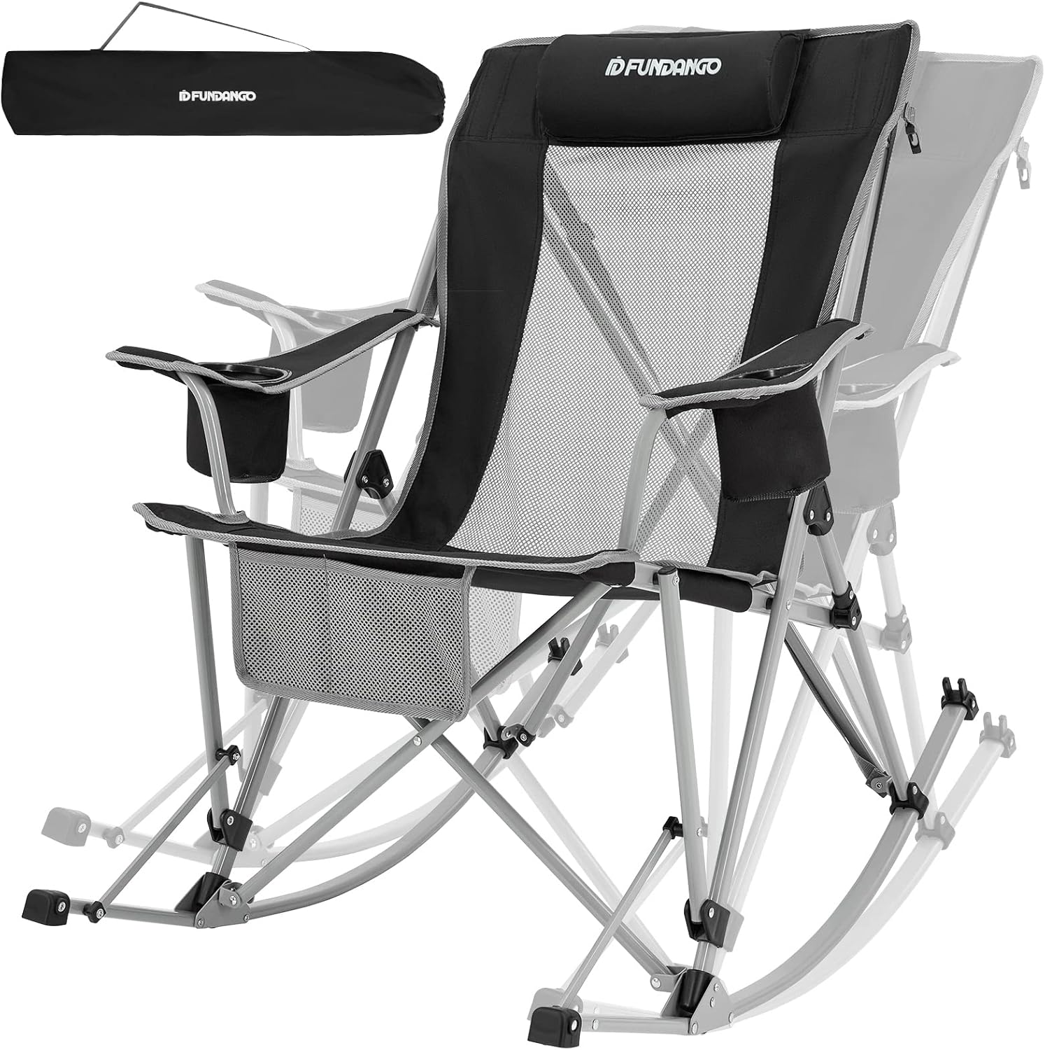 FUNDANGO Big Curved Rocking Camping Chair,Folding Outdoor