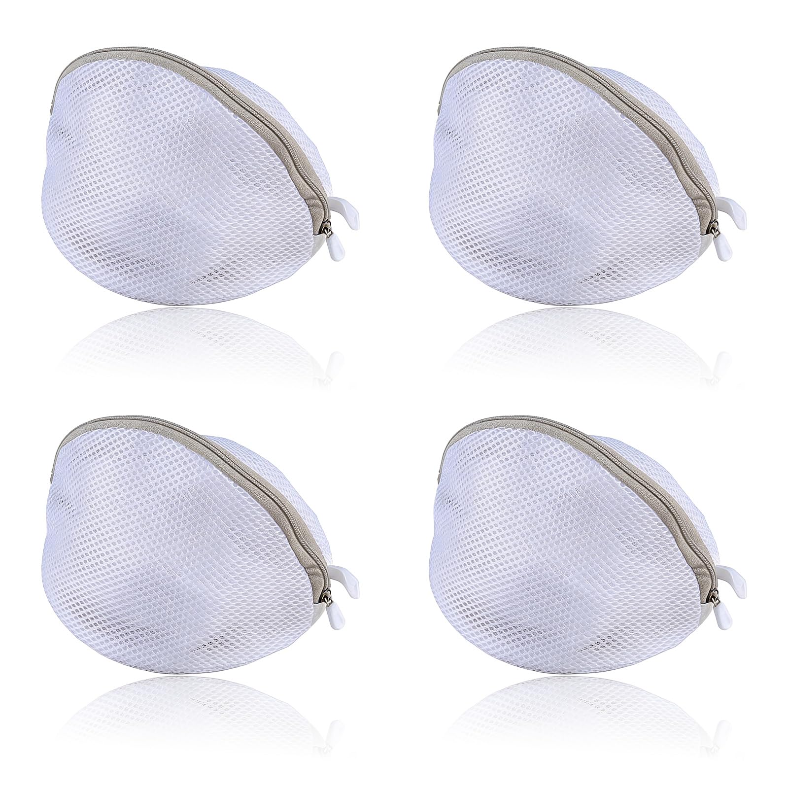 4 Pack Bra Washing Machine Bags, Bra Mesh Laundry Bags, Sandwich Hemisphere Design Zip Wash Pouches for Delicates Bras Underwear Socks, Bras Bags for Washing Machine for Washings Travel Storage