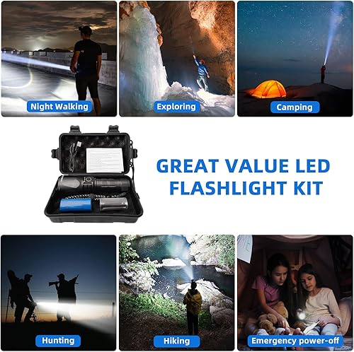 Miniatura 6 de YIDUOZHH Linternas recargables de alta luz 90000 lúmenes más brillantes y potentes linternas luces de flash superbrillantes linternas tácticas de