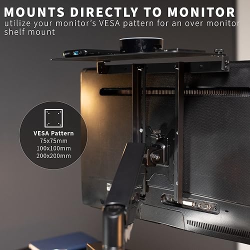 Miniatura 4 de VIVO 13 inch Over Under VESA Monitor Shelf Mount, Holds Media Devices, Speakers, Routers, and More, Fits VESA 75mm, 100mm, 200mm, Black, MOUNT-SF01M