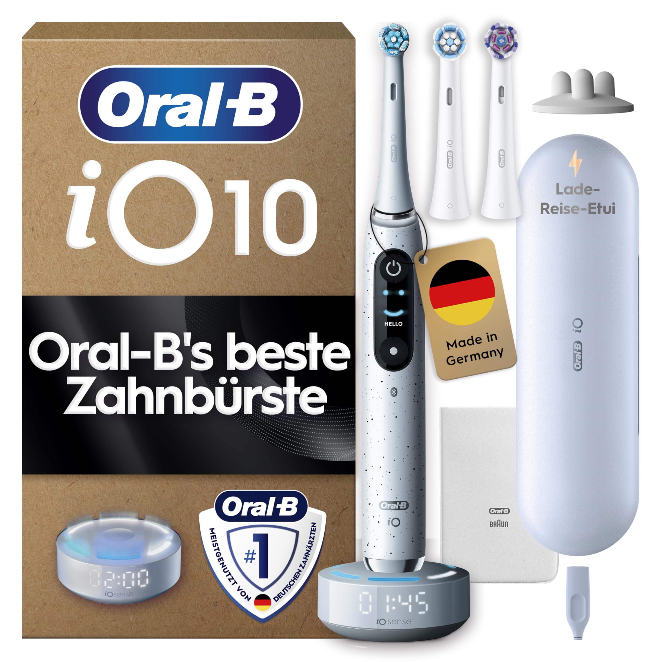 Oral-B iO Series 10 Elektrische Zahnbürste, Weiß | Inkl. 3 Aufsteckbürsten, Lade-Reise-Etui, iOSense, Electric Toothbrush mit 7 Putzmodi für Zahnpflege