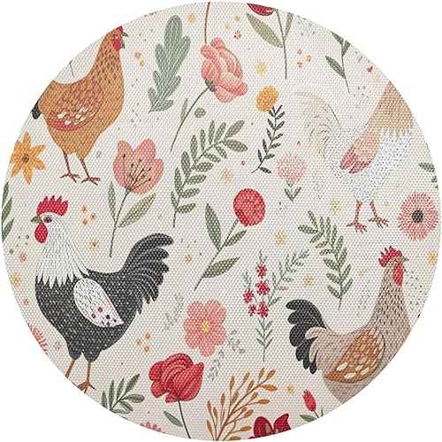 Roosters - Manteles individuales circulares para mesa circular, resistentes al calor, antideslizantes, lavables, resistentes al calor para cocina