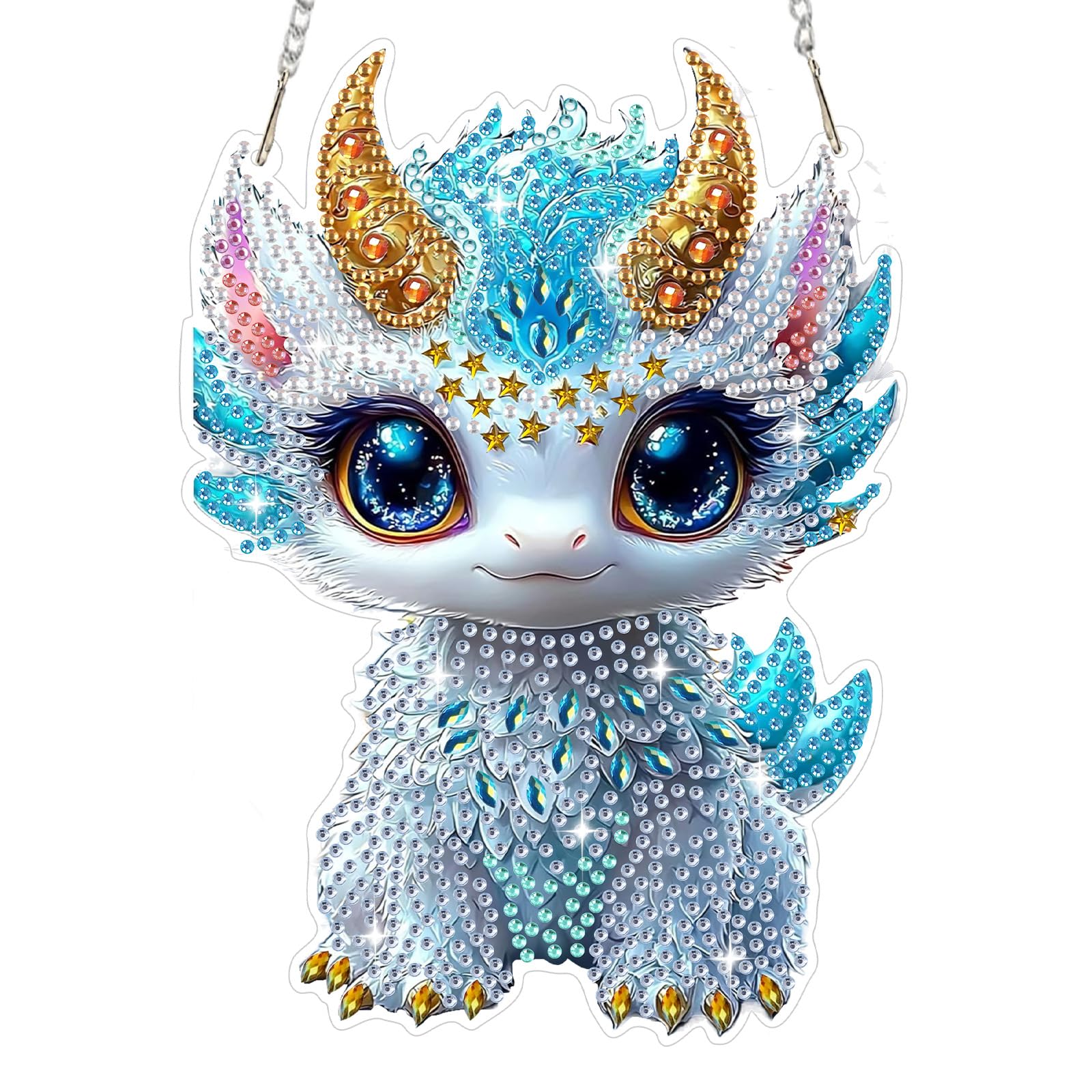 Bowetile Diamond Painting Hanging Ornament with Chain, Dragon Diamond Painting Pendant Kits for Adults Beginners Kids, Easter Animal Diamond Crystal Gem Arts Crafts Kit Gift for Home Wall Decor — image 1