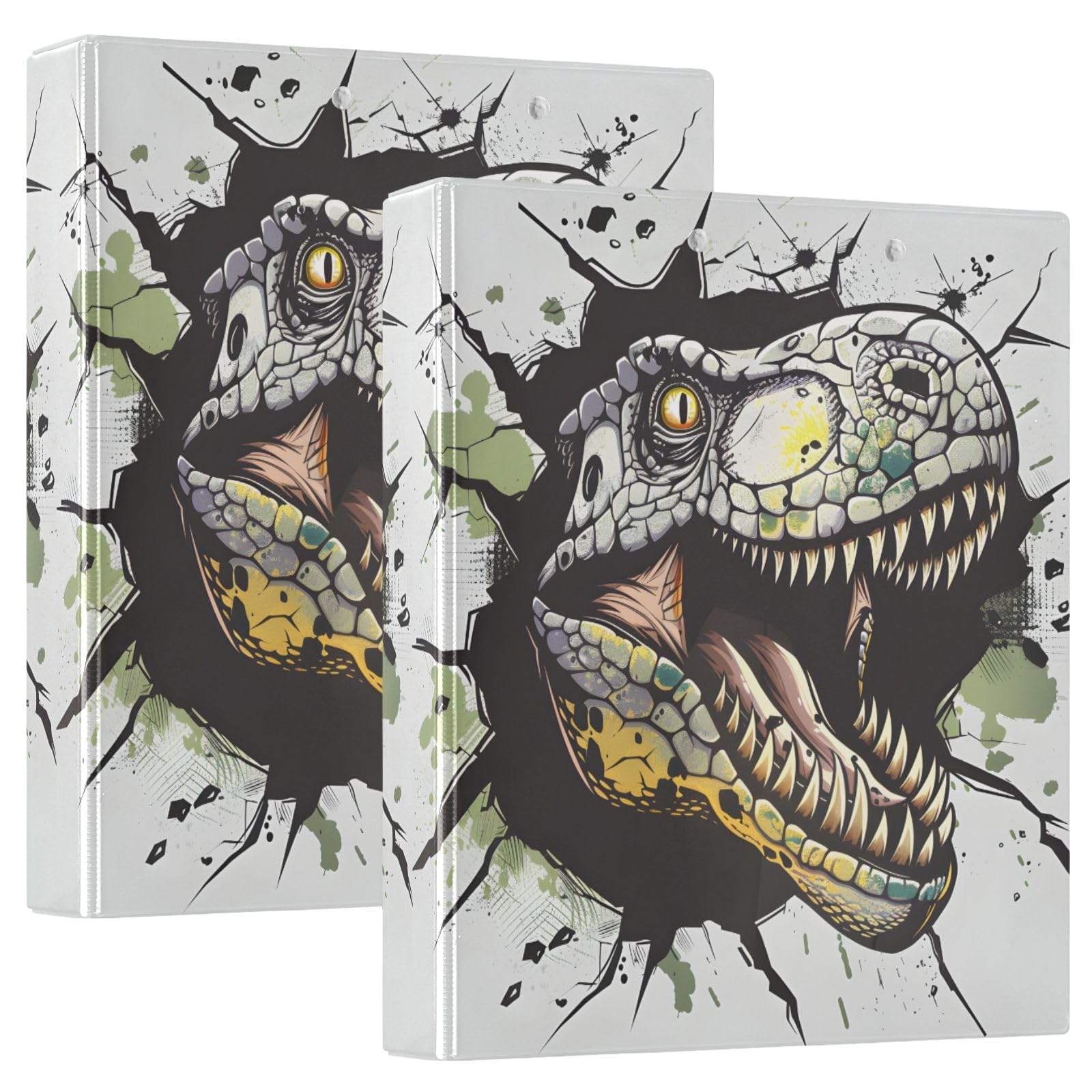 Raccoglitore a 3 anelli disegnato a mano con testa di dinosauro, 3,8 cm, contiene 200 fogli con 3 tasche interne in PVC trasparente, per scuola e ufficio
