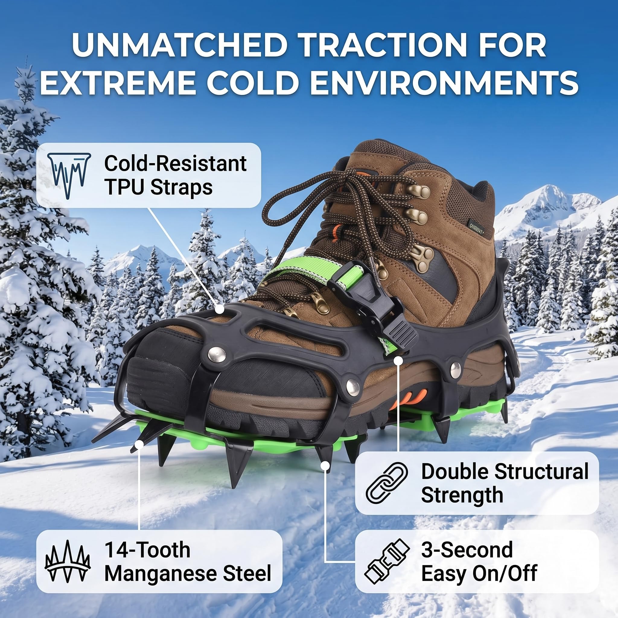 RiToEasysports 1 paire de crampons de traction à 14 crampons pour la randonnée, la pêche, le jogging, l'alpinisme, la marche