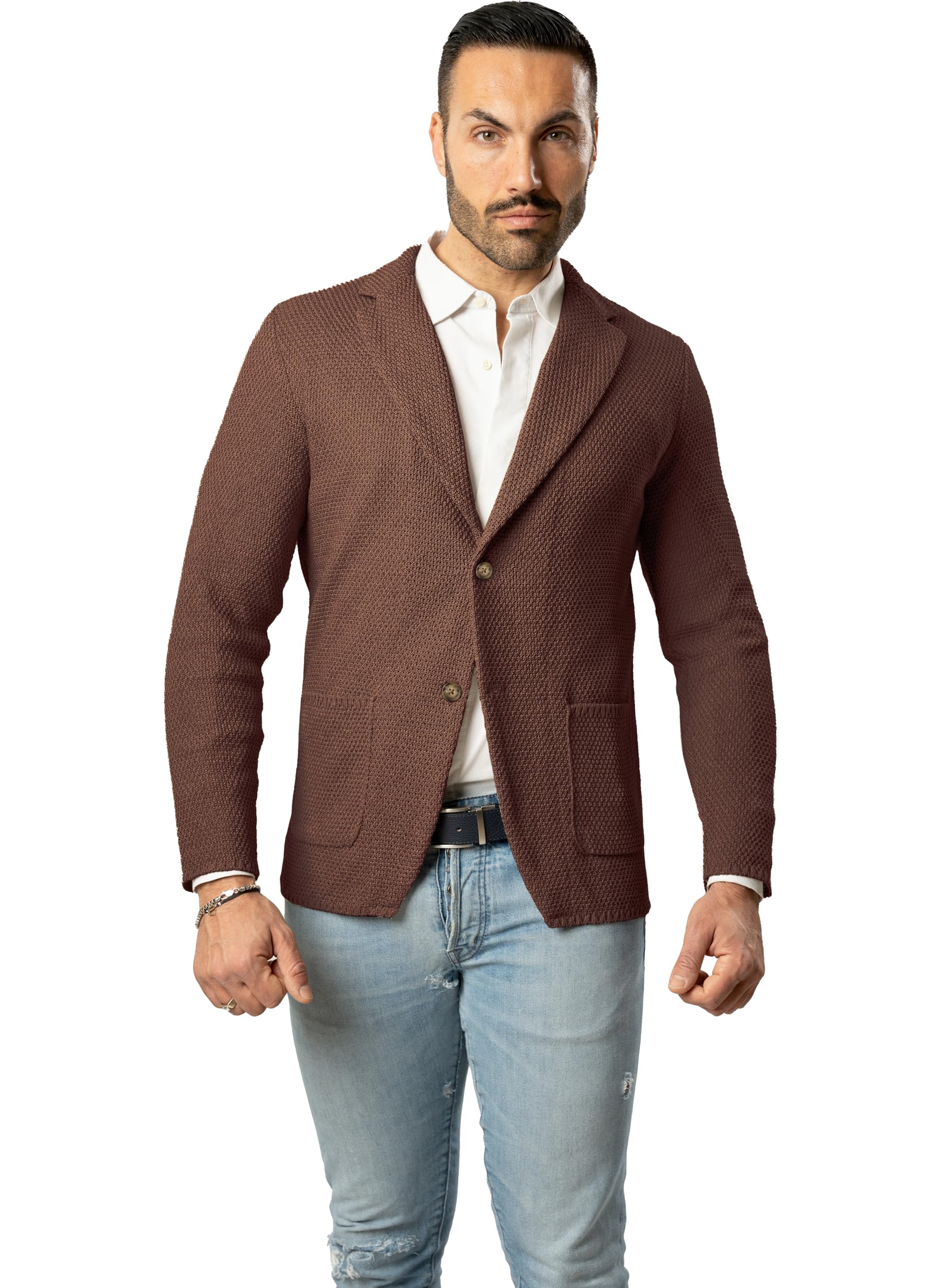 Blazer in Cotone, Giacca Jacket da Uomo Slim Fit - Punto Cucitura Chicco di Riso - Artigianale, Made in Italy - Casual, Classica Sportiva