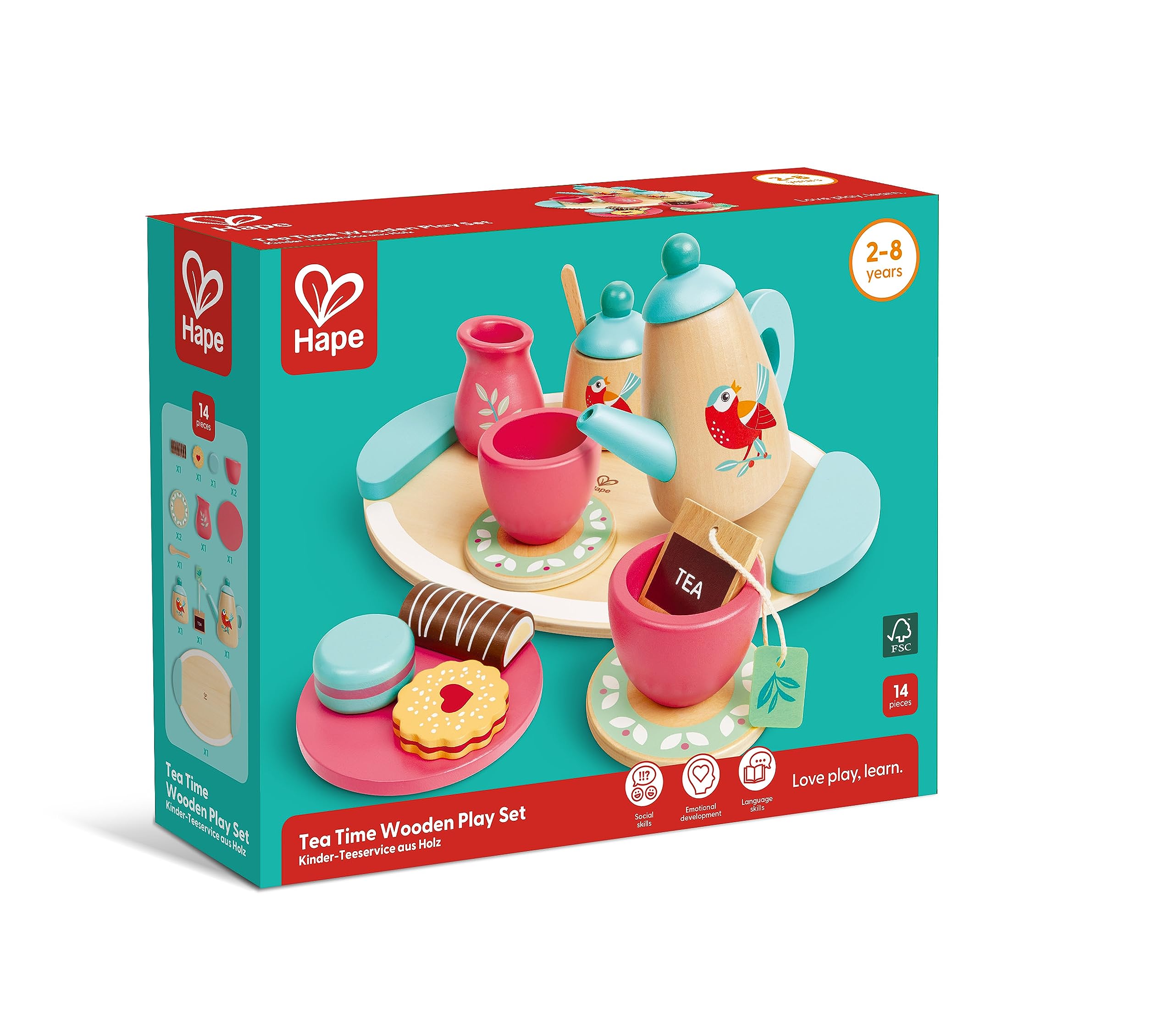 Hape Kinder-Teeservice aus Holz - Küchenzubehör, Rollenspiel, Spielzeug Tee-Set für Kinder, realistisches Rollenspiel und Lernspielzeug, Kinderküche Zubehör, nachhaltiges Holzspielzeug, ab 24 Monaten