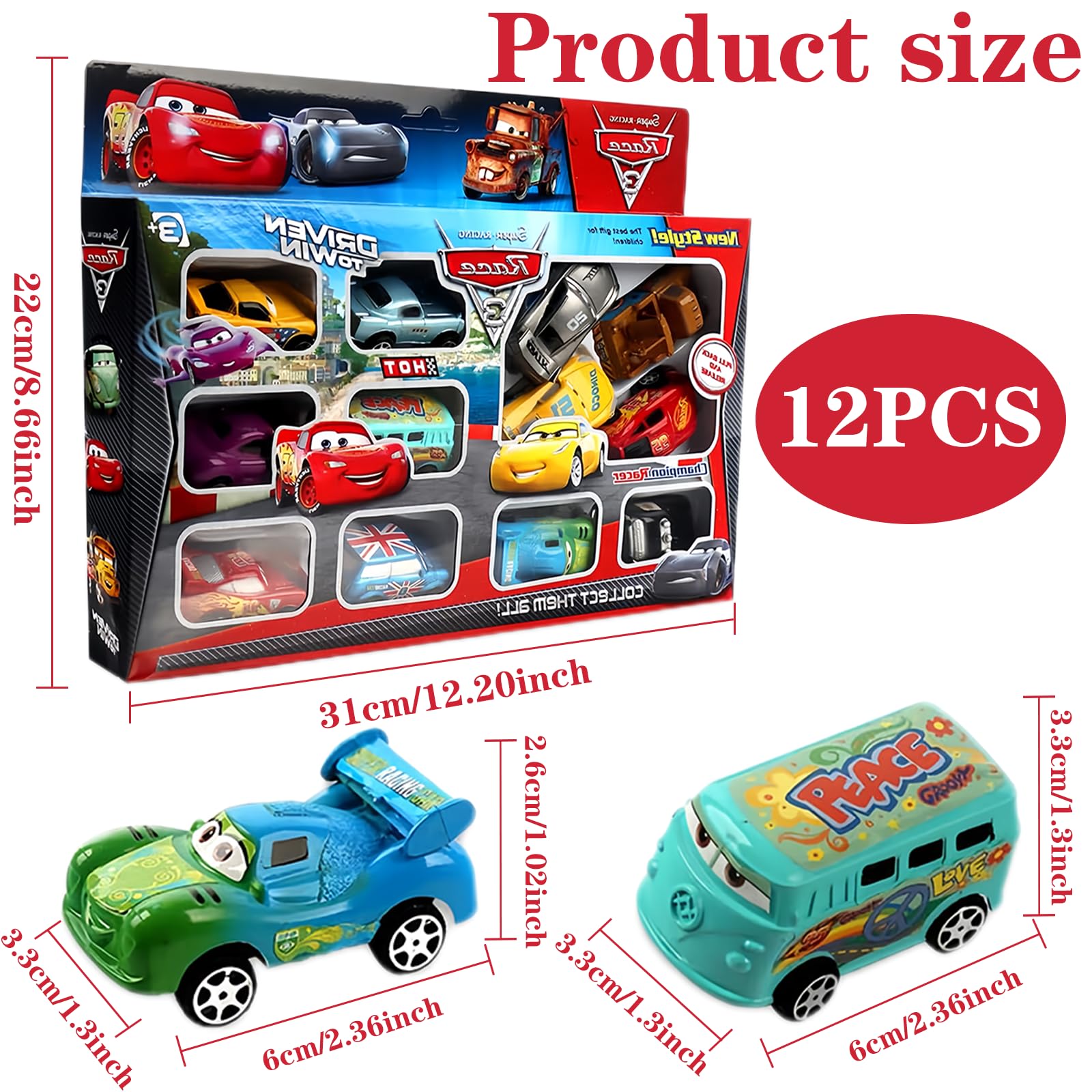 12 Macchinine Giocattolo Per Bambini – Set Di Auto Da Corsa Lightning 1:64 Con Personaggi Dei Cartoni Animati