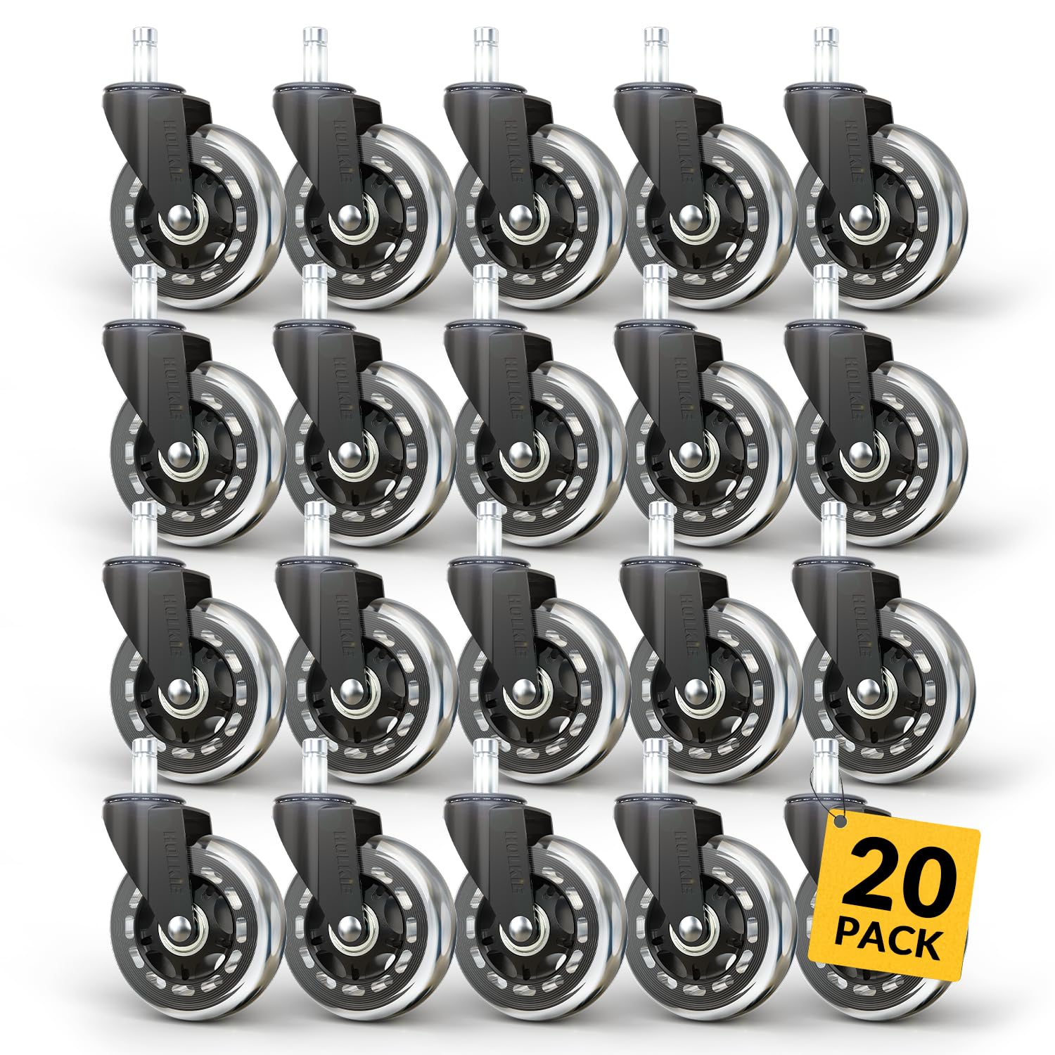 HOLKIE Office Chair Wheels - Universal Fit 3 Inch Rollerblade Casters - Safe for Hardwood Carpet Floors - Heavy Duty Rubber Replacement for Gaming