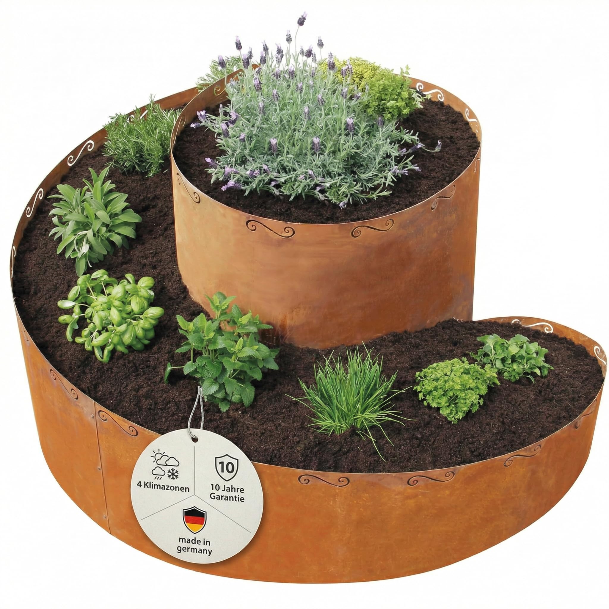 bellissa Kräuterspirale aus Cortenstahl, 130x140x80 cm – 5-teiliger Bausatz für Kräuter & Gemüse