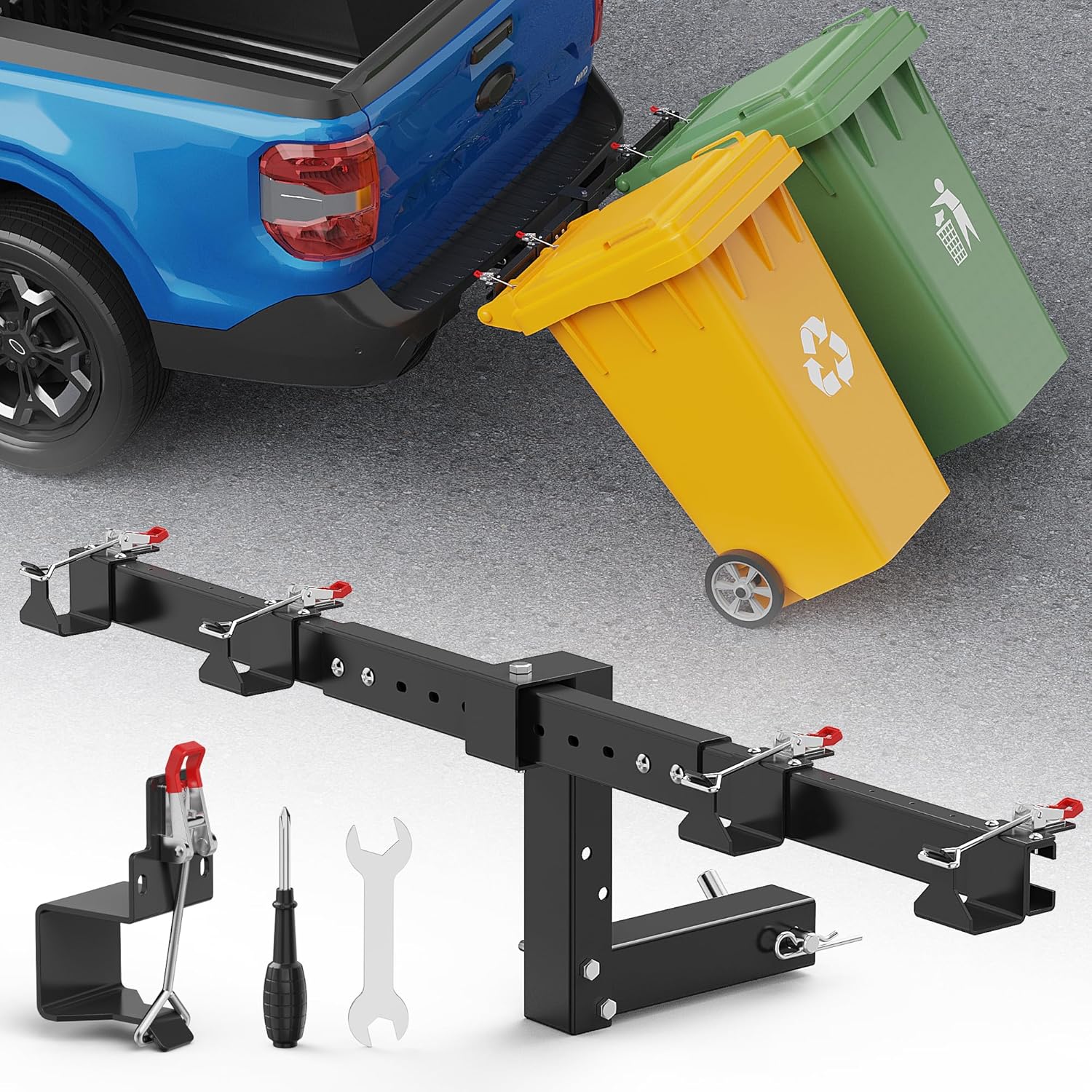Dual Trash Can Hauler Hitch,Height Adjustable Trash Can Hitch,Double Garbage Can Hauler,Garbage Can Hauling Hitch,Trash Can Transporter Trailer Hitch for Car/ATV/SUV/UTV/Truck/Tractor/Pickup/Golf Cart