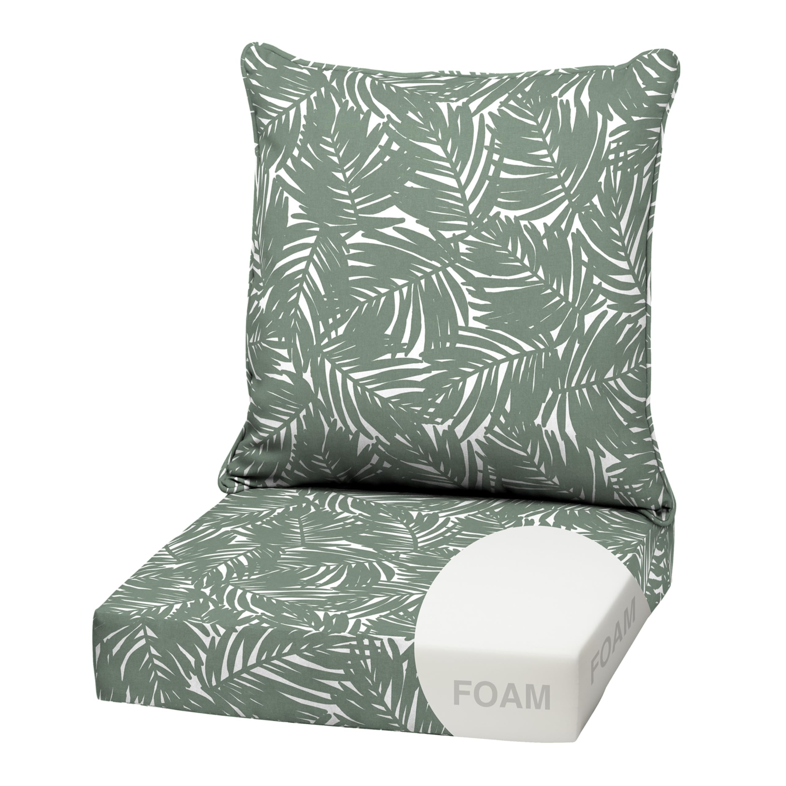 Arden Outdoor Deep Seat Cushion Set, Foam, 22x24, Sage Palm