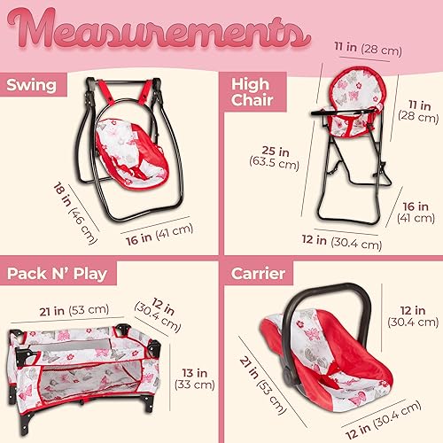 Miniatura 3 de Litti Pritti - Juego de 4 accesorios para muñecas bebé. Incluye columpio, silla alta, cuna y portabebé. Estos accesorios son para muñecas de 18