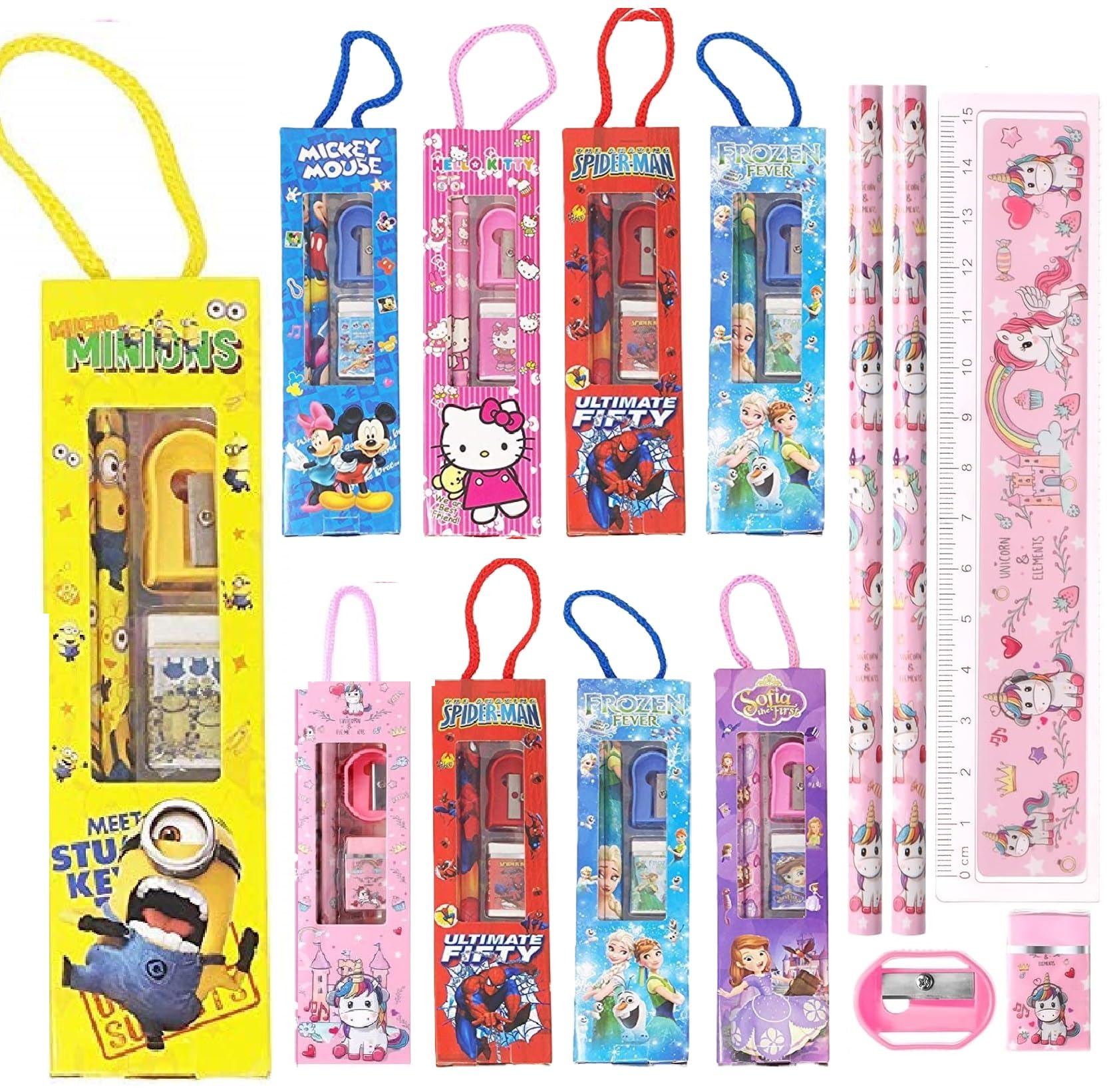 12pcs Stationery Set for Return Gifts Birthday Party for kids - Pencil, scale, eraser - Best Birthday Return Gifts for Kids in Bulk - Return gift for kids birthday Age 6-10 6-12 3 4 5 6 7 8 12