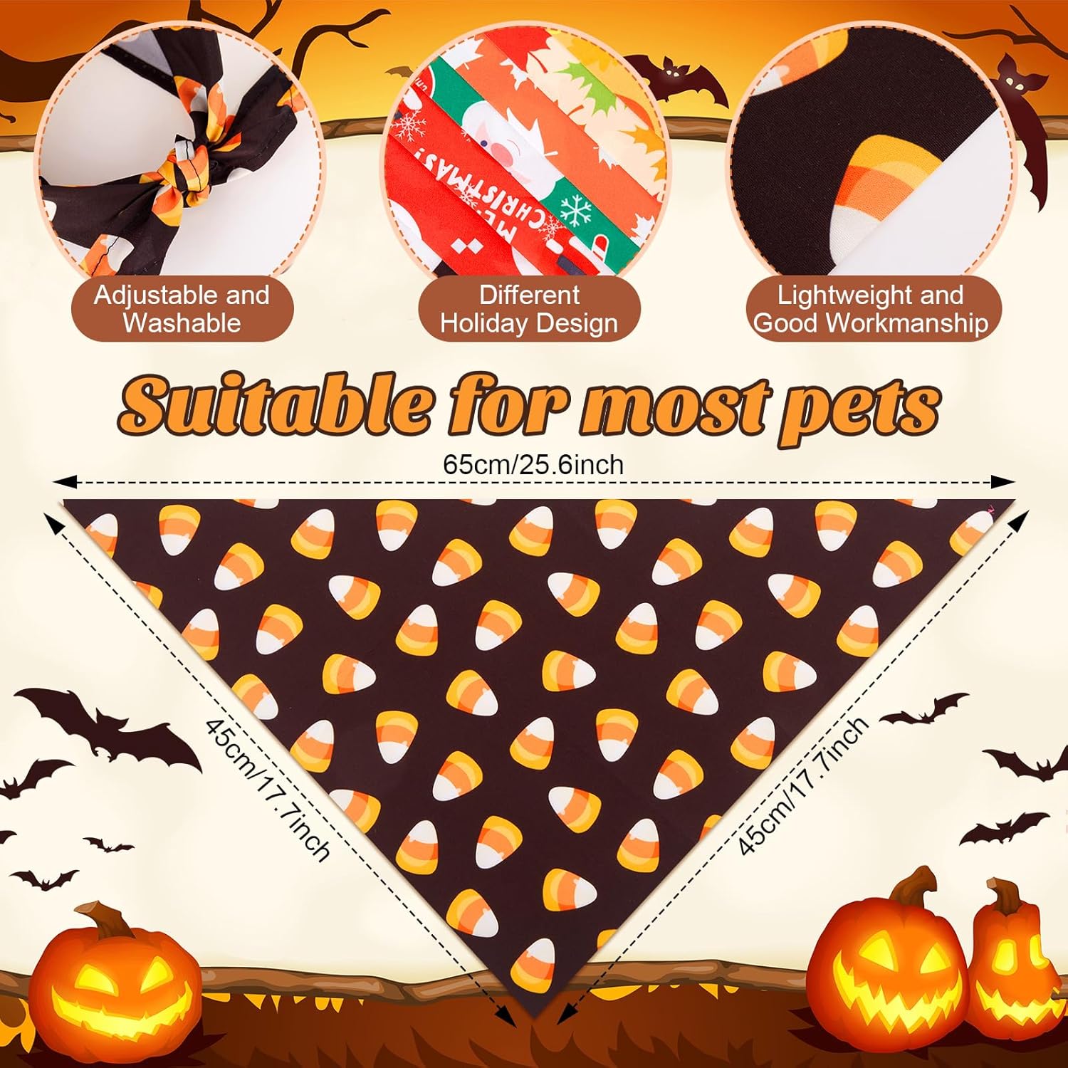 Chunful 30 Pcs Holiday Dog Bandanas Bulk for Christmas Fall Thanksgiving with Santa Claus Snowflakes Snowman Seasonal Triangle Pet Scarf for Small Medium Large 25.6 x 17.7 x 17.7 in