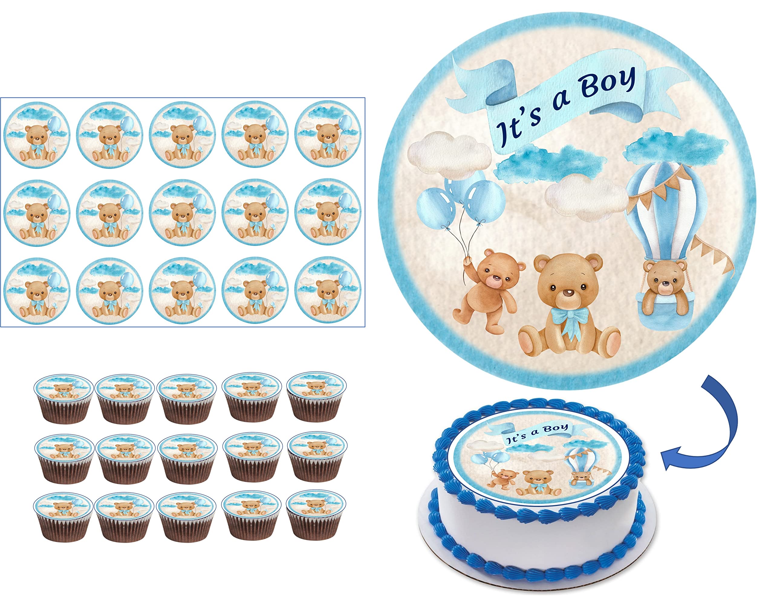 TEDDY BEAR baby shower edible cake topper image - Baby BEAR Cake Topper Icing sheets/Welcome baby edible decoration 7.5