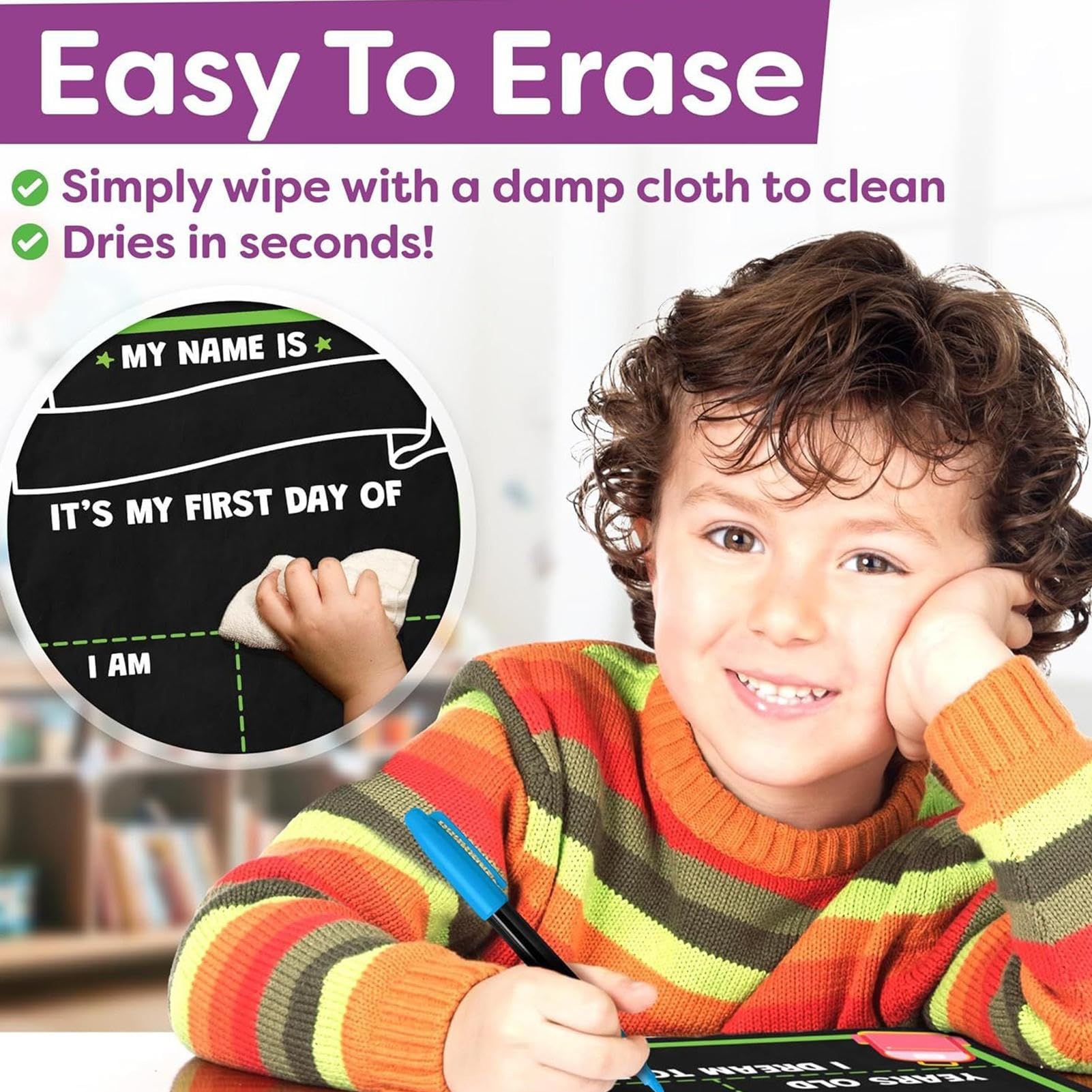 First Day of School Sign | Double-Sided Wooden Kindergarten Sign | Reusable School Chalkboard, First and Last Day Photo Prop, Kids Back to Schol Siign, Math Posters for Classroom